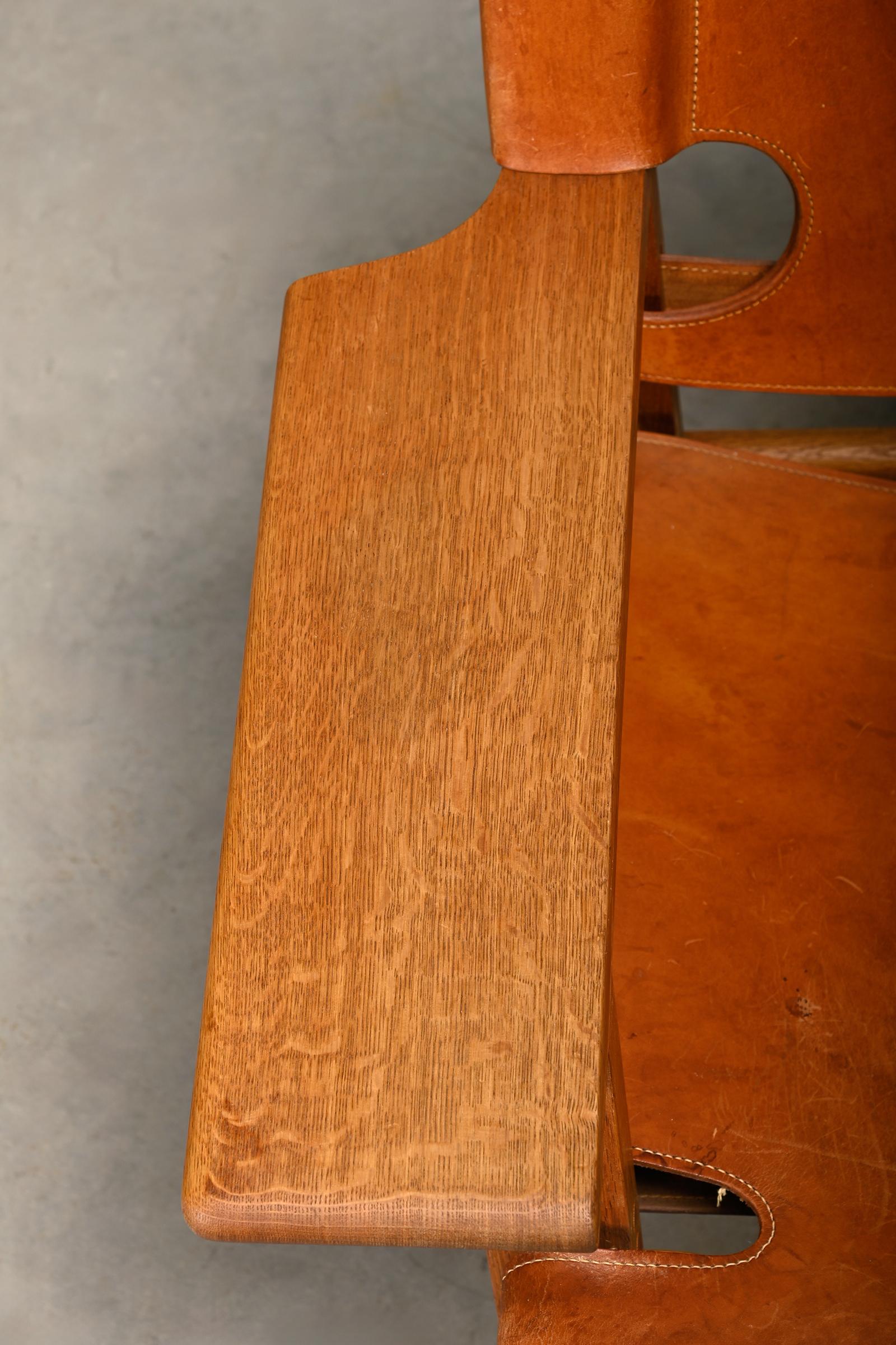 Børge Mogensen Spanischer Stuhl in Cognac Leder und Oak für Fredericia, 1967 im Angebot 5
