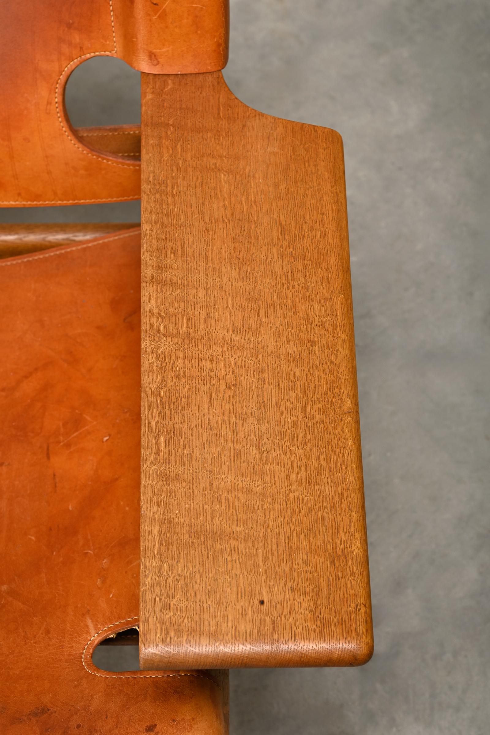 Børge Mogensen Spanischer Stuhl in Cognac Leder und Oak für Fredericia, 1967 im Angebot 6