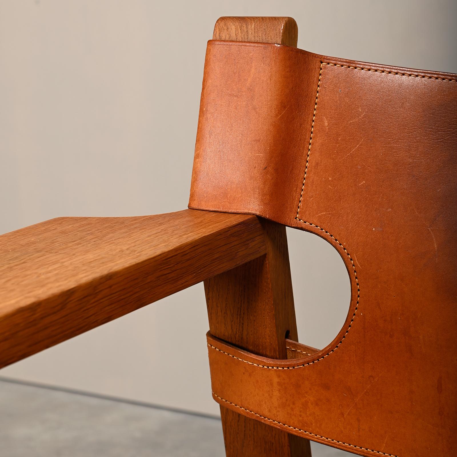 Børge Mogensen Spanischer Stuhl in Cognac Leder und Oak für Fredericia, 1967 im Angebot 7