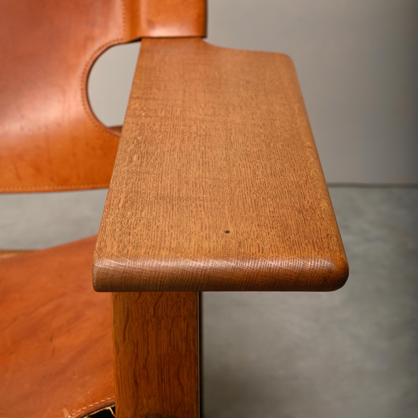 Børge Mogensen Spanischer Stuhl in Cognac Leder und Oak für Fredericia, 1967 im Angebot 8