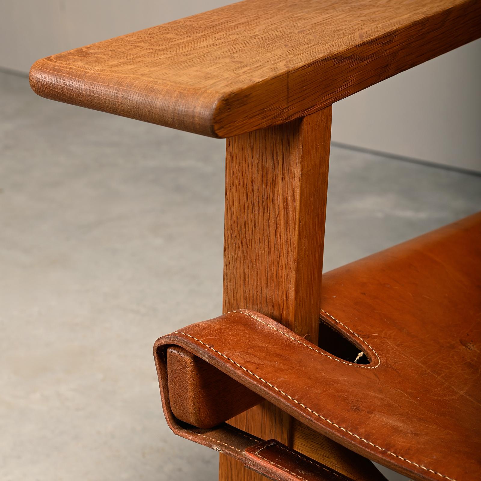 Børge Mogensen Spanischer Stuhl in Cognac Leder und Oak für Fredericia, 1967 im Angebot 9