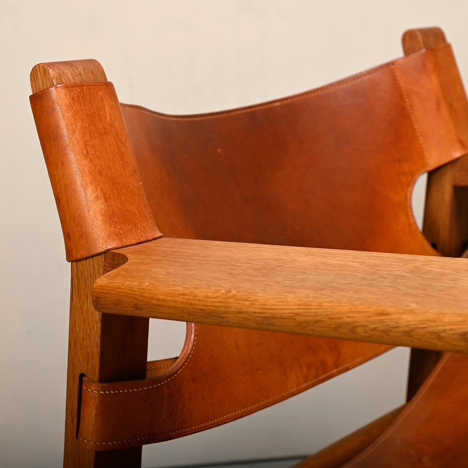 Børge Mogensen Spanischer Stuhl in Cognac Leder und Oak für Fredericia, 1967 im Angebot 10
