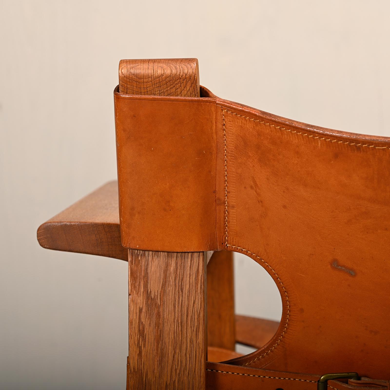 Børge Mogensen Spanischer Stuhl in Cognac Leder und Oak für Fredericia, 1967 im Angebot 12