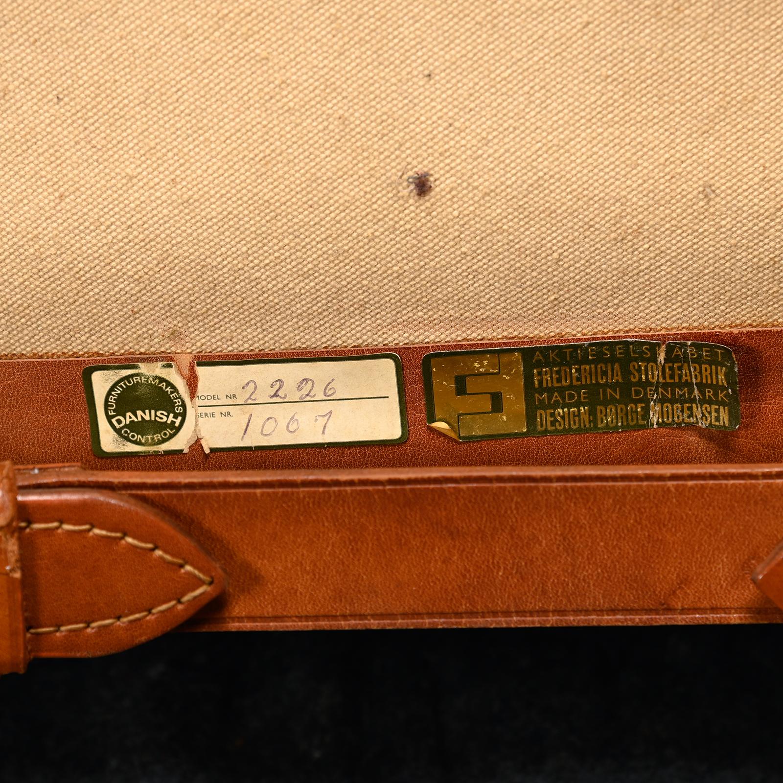 Børge Mogensen Spanischer Stuhl in Cognac Leder und Oak für Fredericia, 1967 im Angebot 14