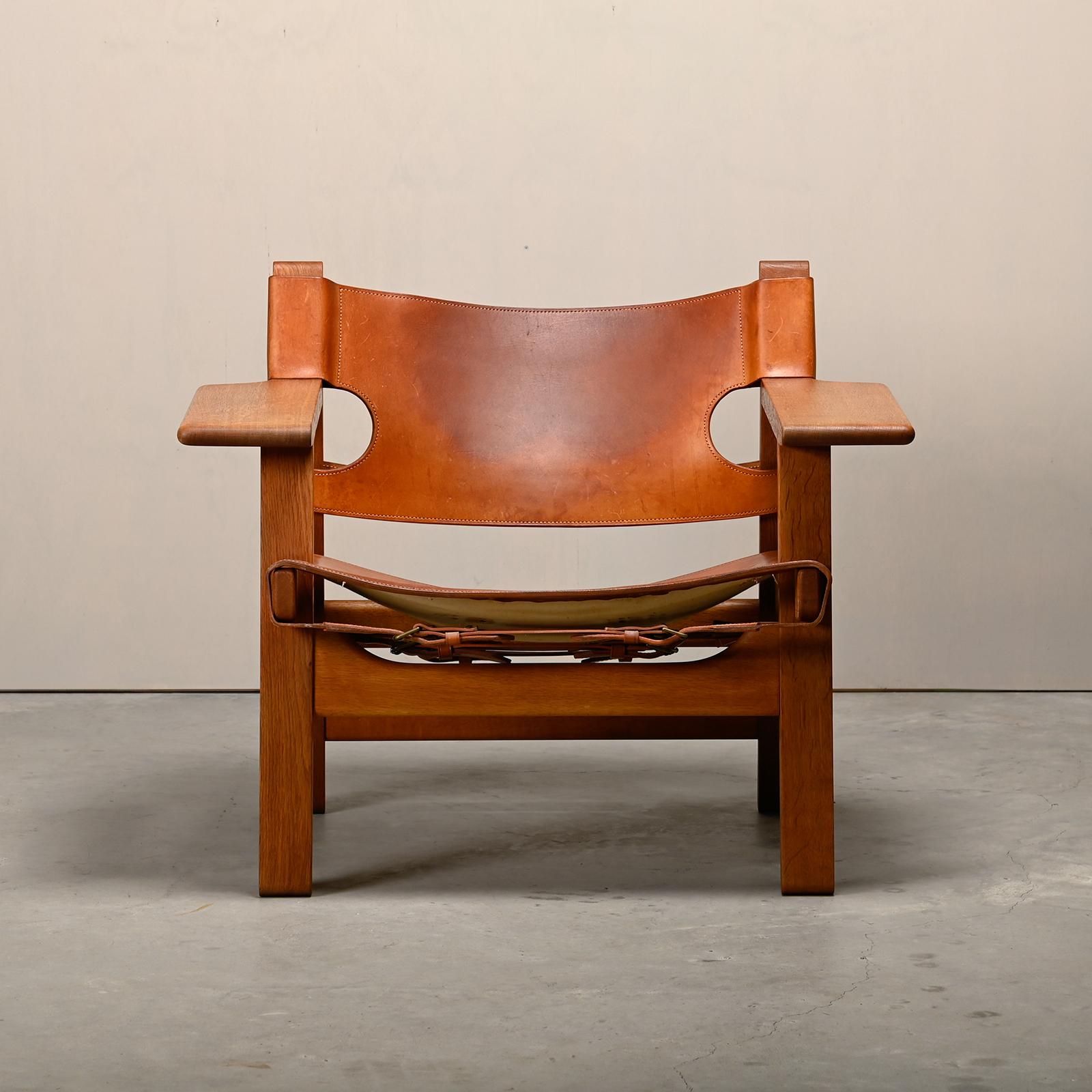 Børge Mogensen Spanischer Stuhl in Cognac Leder und Oak für Fredericia, 1967 (Skandinavische Moderne) im Angebot