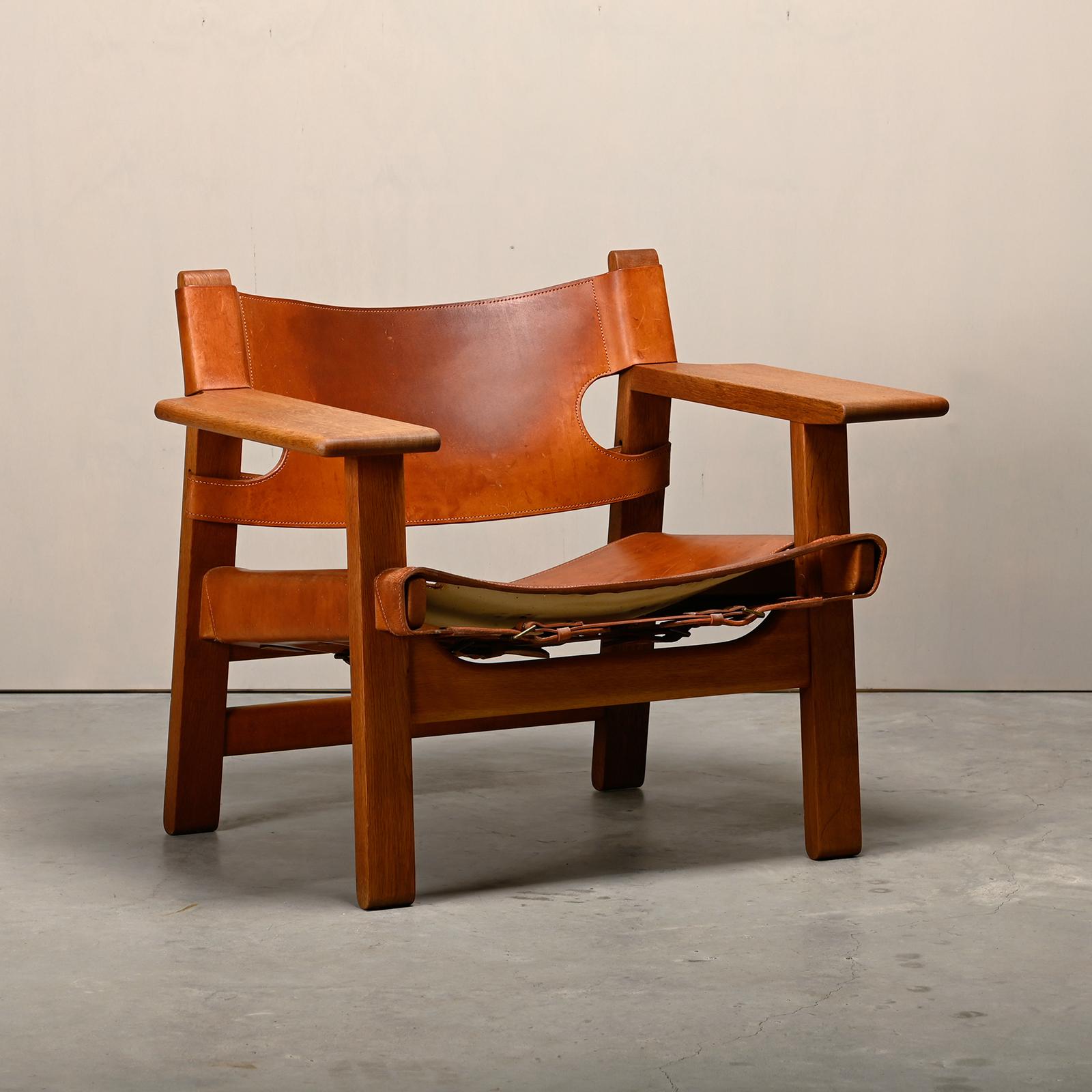 Børge Mogensen Spanischer Stuhl in Cognac Leder und Oak für Fredericia, 1967 (Dänisch) im Angebot
