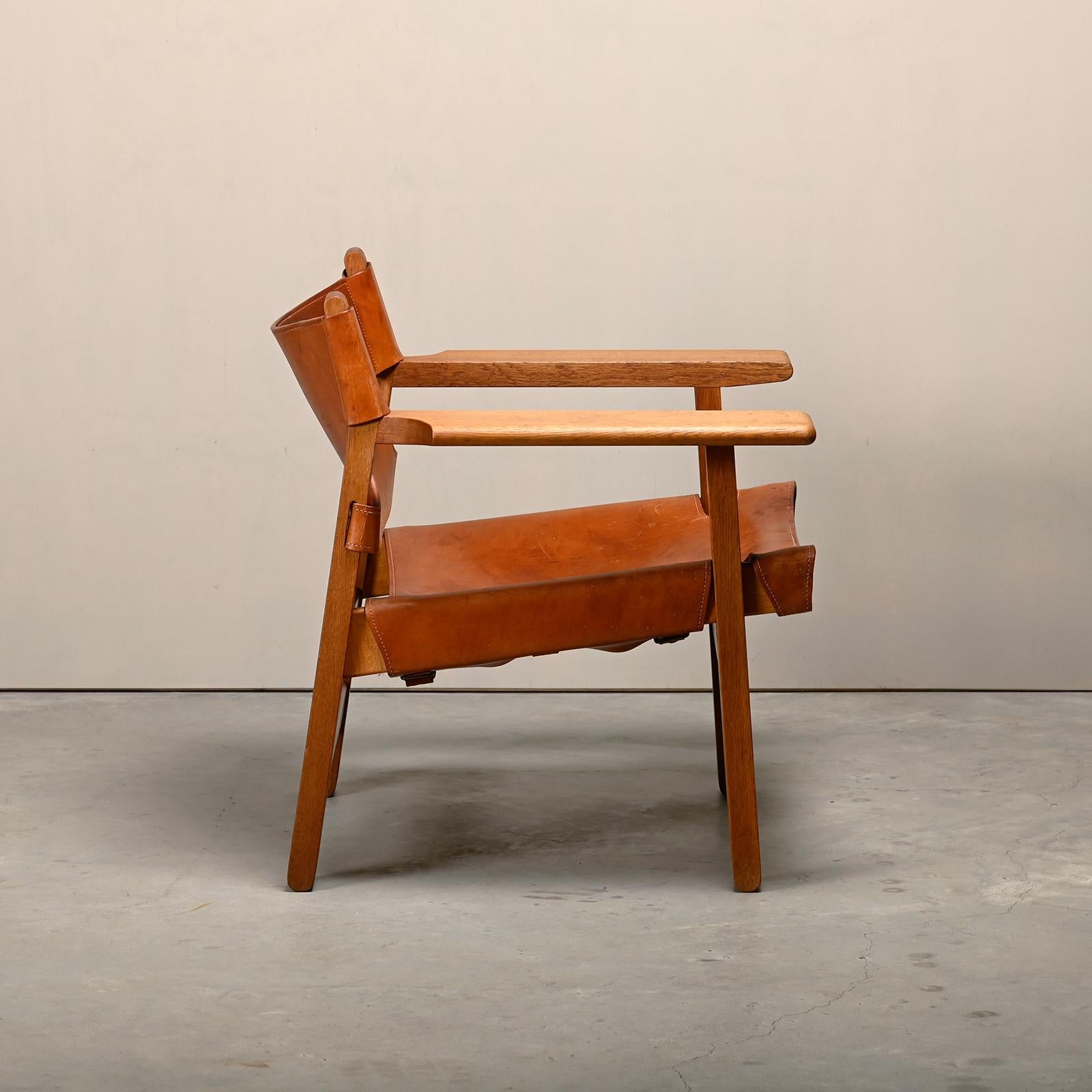 Børge Mogensen Spanischer Stuhl in Cognac Leder und Oak für Fredericia, 1967 im Zustand „Gut“ im Angebot in Amsterdam, NL