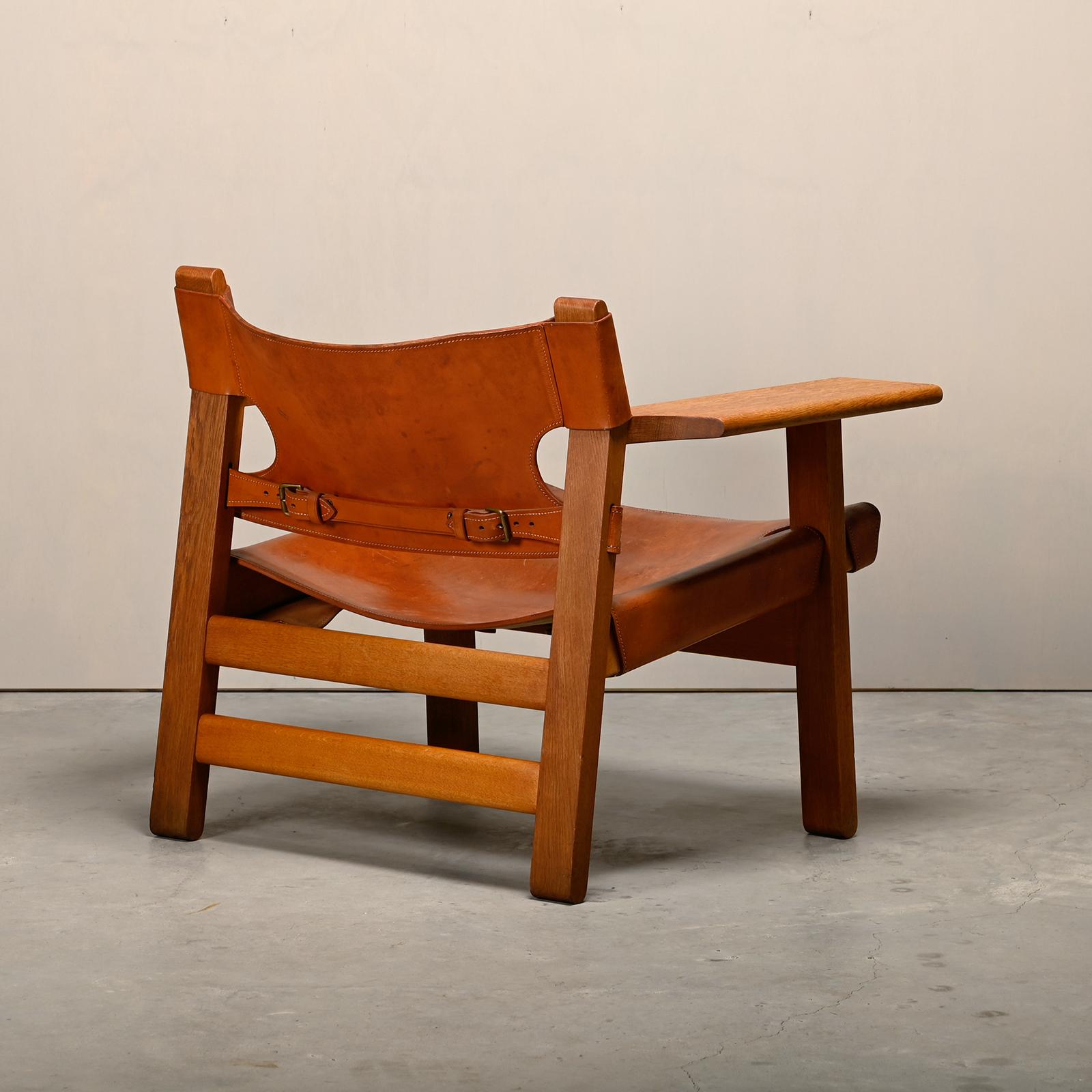 Børge Mogensen Spanischer Stuhl in Cognac Leder und Oak für Fredericia, 1967 (20. Jahrhundert) im Angebot