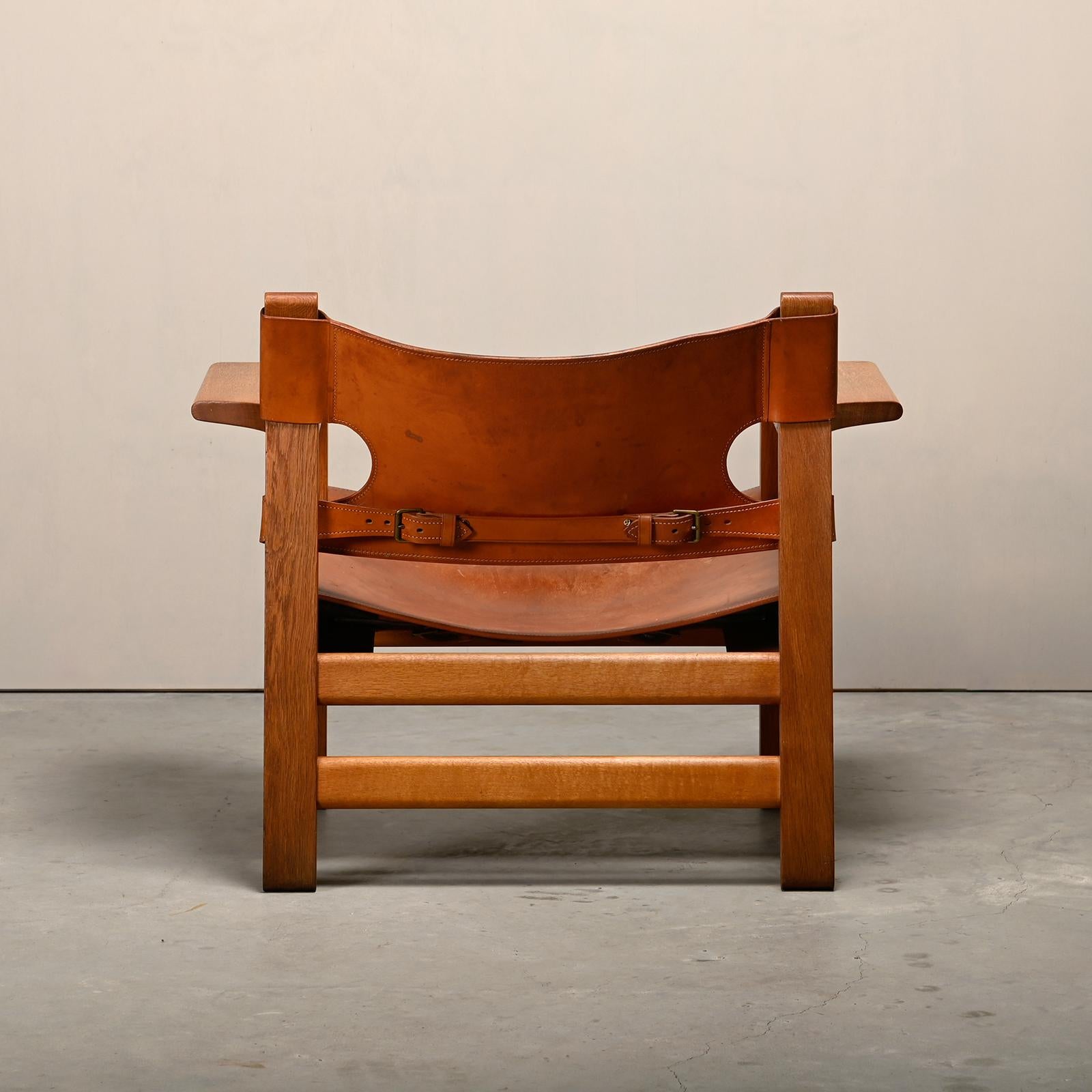 Børge Mogensen Spanischer Stuhl in Cognac Leder und Oak für Fredericia, 1967 im Angebot 1
