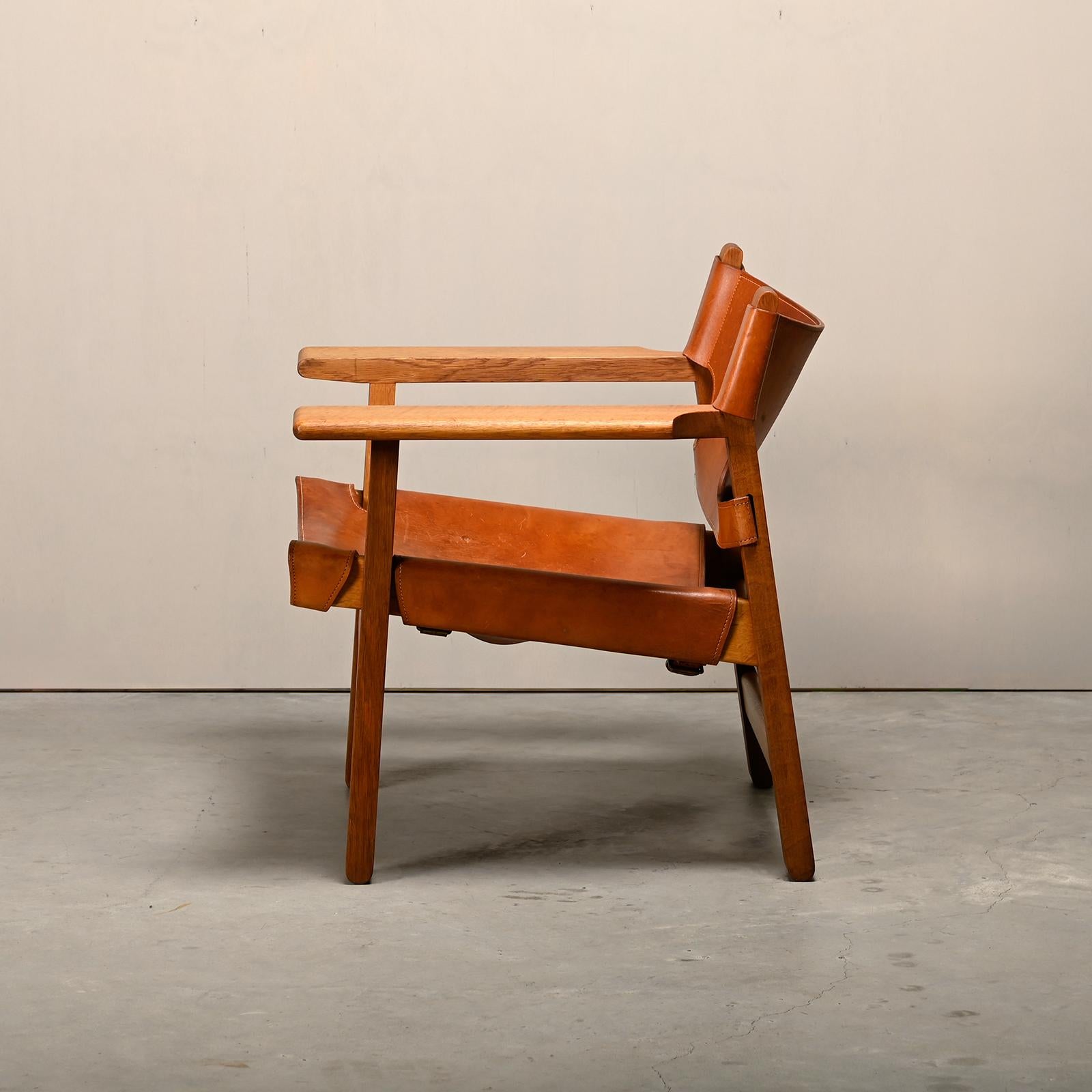 Børge Mogensen Spanischer Stuhl in Cognac Leder und Oak für Fredericia, 1967 im Angebot 2