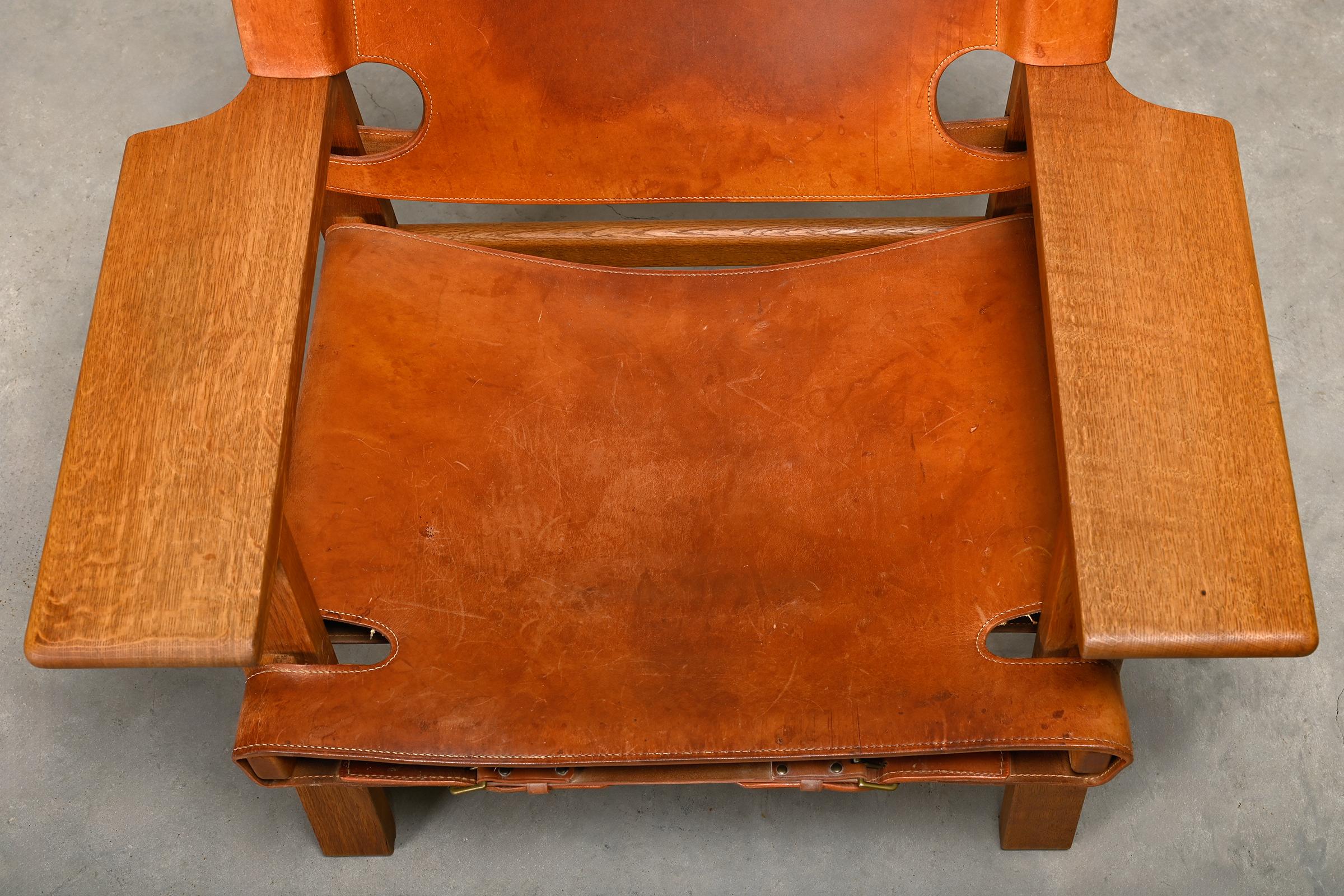 Børge Mogensen Spanischer Stuhl in Cognac Leder und Oak für Fredericia, 1967 im Angebot 3