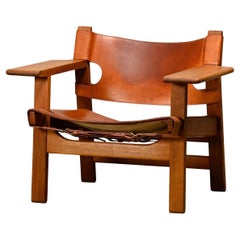 Børge Mogensen Silla española de cuero coñac y roble para Fredericia, 1967