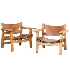 Børge Mogensen "Spanish" Chair in Cognac Leather and Oak for Fredericia, Denmark