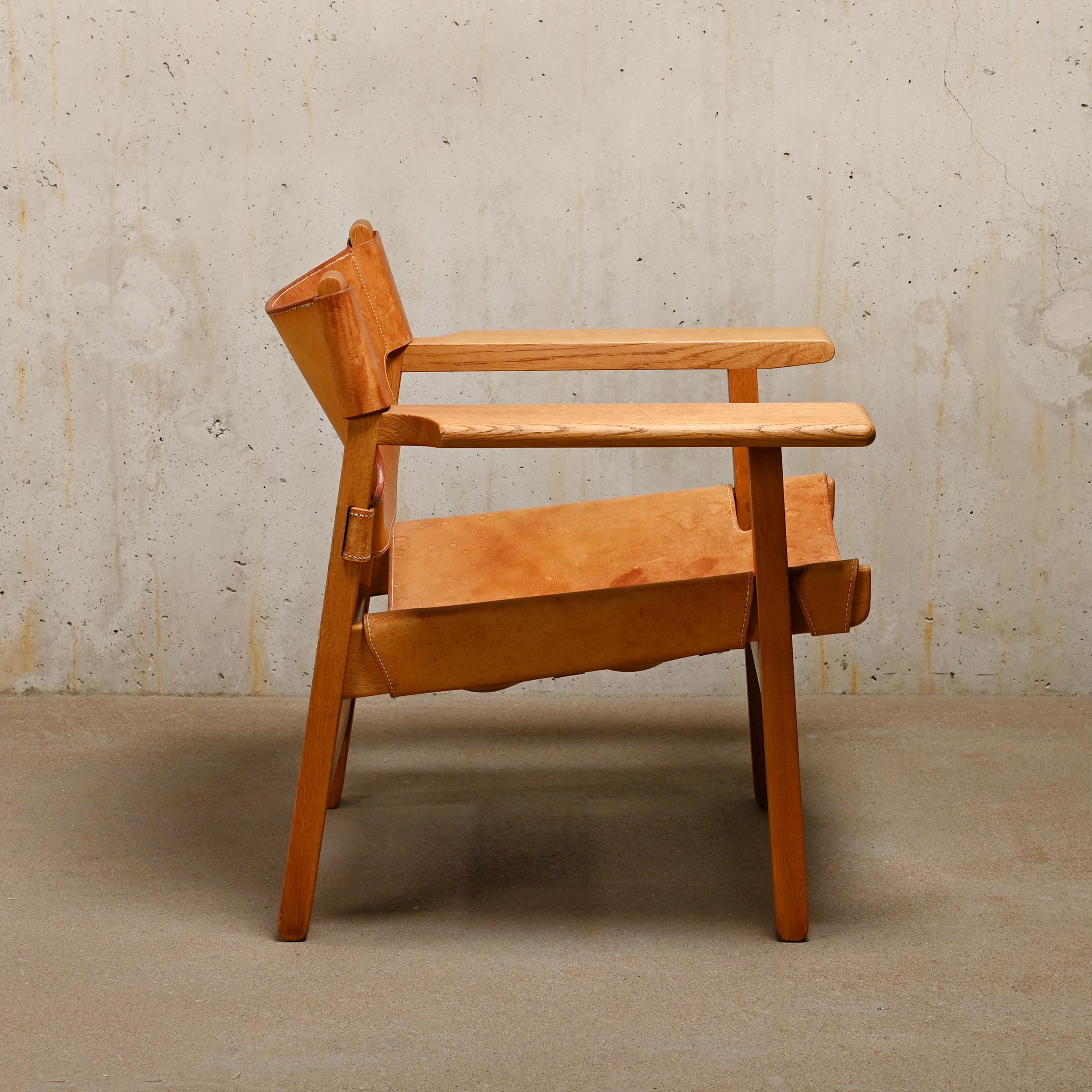 Scandinavian Modern Børge Mogensen Spanish Chair in Cognac Leather and Oak for Fredericia