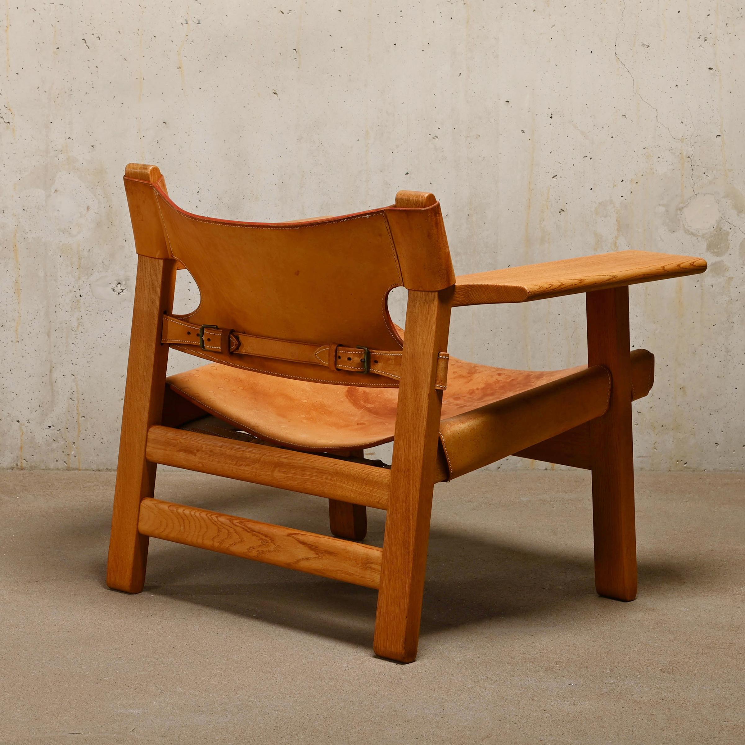 Danish Børge Mogensen Spanish Chair in Cognac Leather and Oak for Fredericia