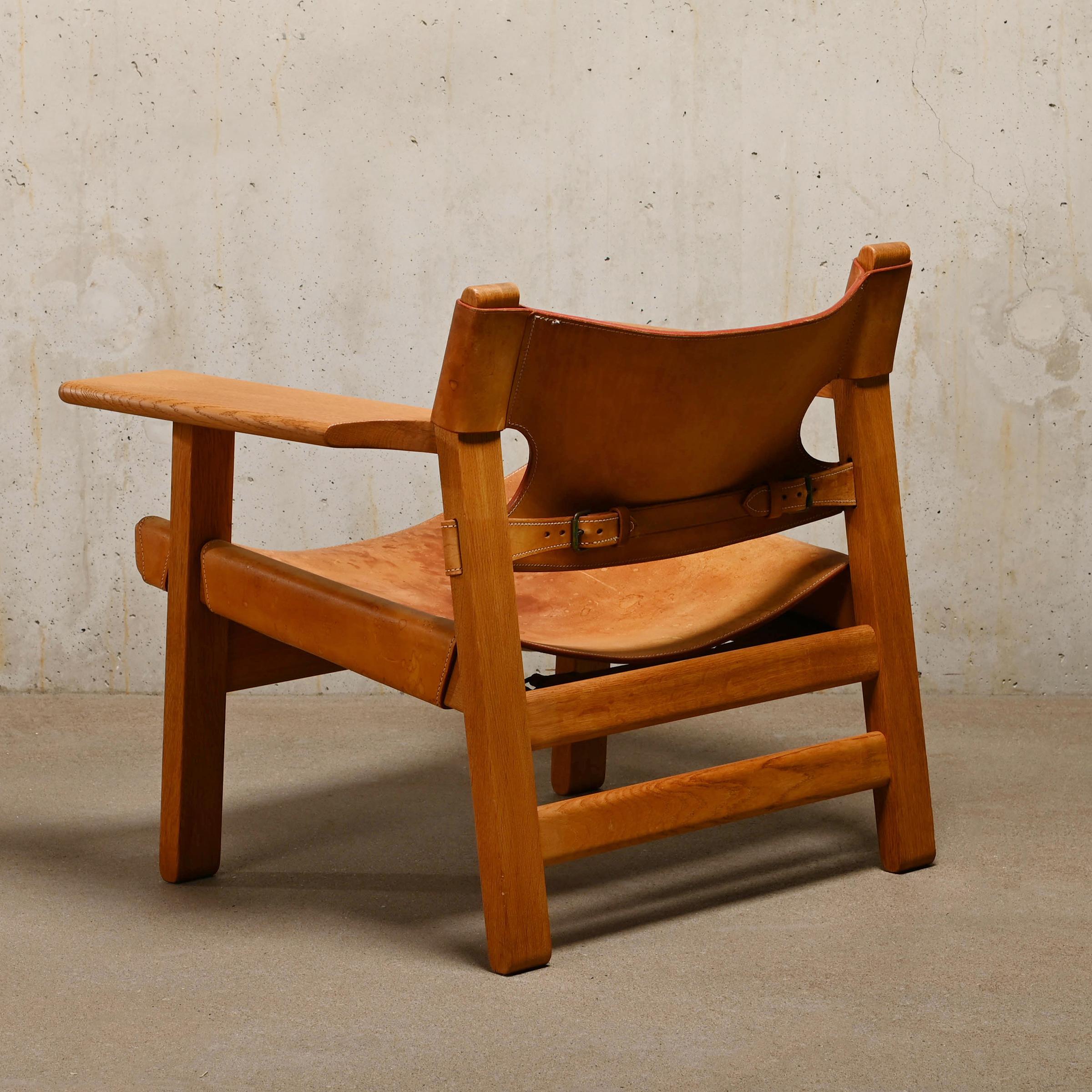 Mid-20th Century Børge Mogensen Spanish Chair in Cognac Leather and Oak for Fredericia