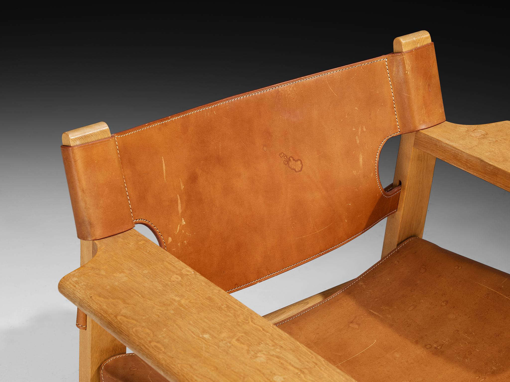 Børge Mogensen 'Spanish Chair' in Eiche und Cognac Leder (Skandinavische Moderne) im Angebot