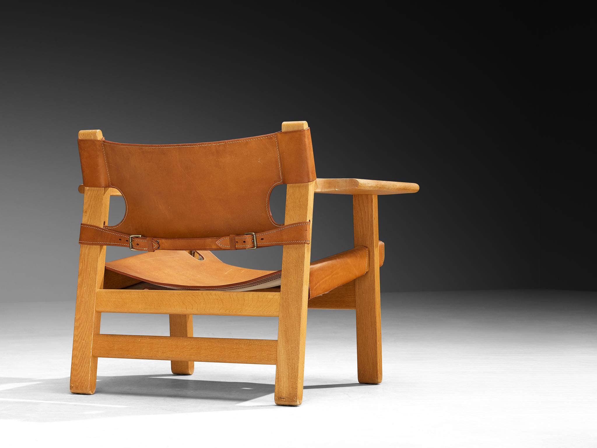 Børge Mogensen 'Spanish Chair' in Eiche und Cognac Leder im Zustand „Gut“ im Angebot in Waalwijk, NL