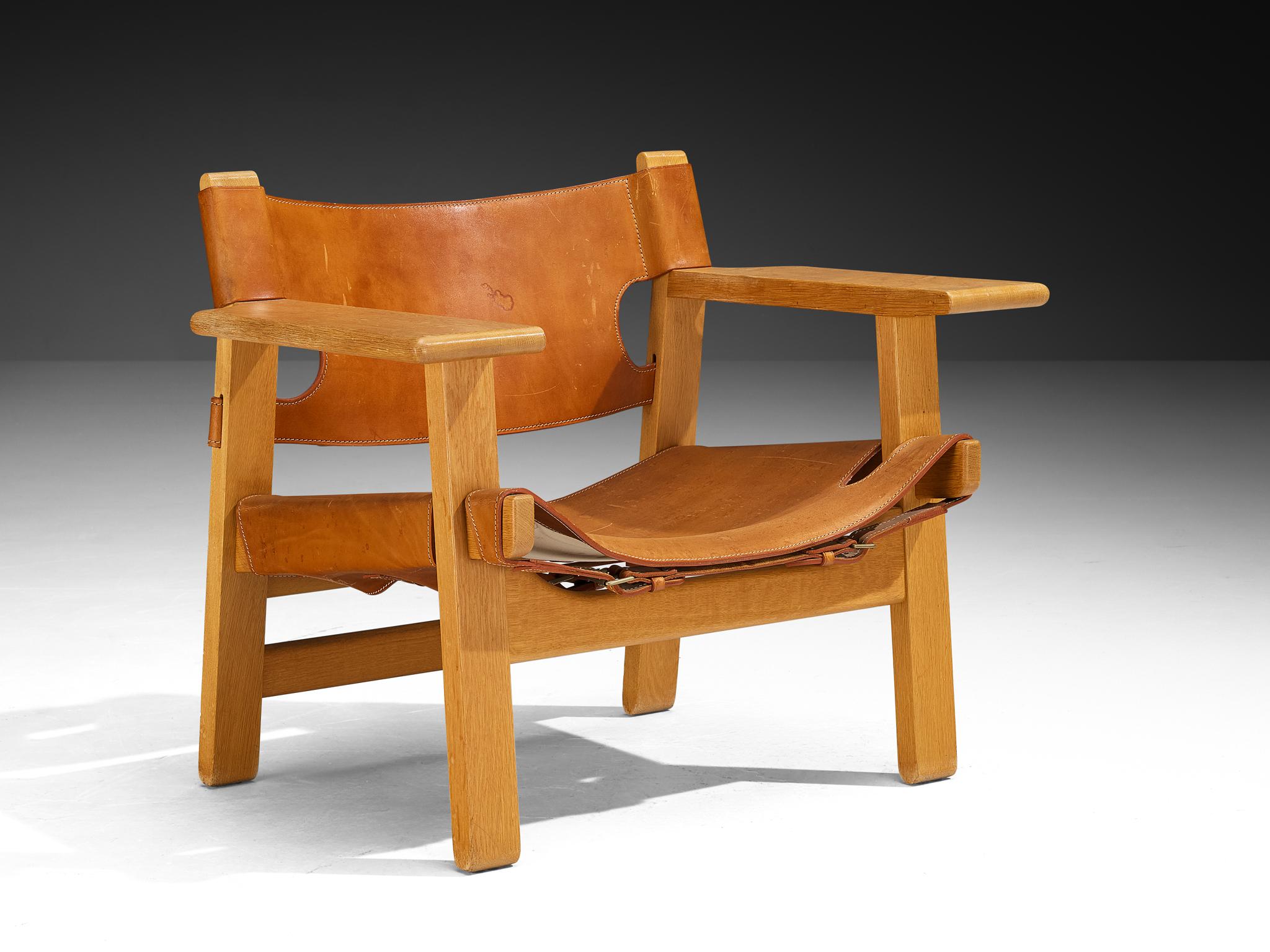 Børge Mogensen 'Spanish Chair' in Eiche und Cognac Leder (Mitte des 20. Jahrhunderts) im Angebot