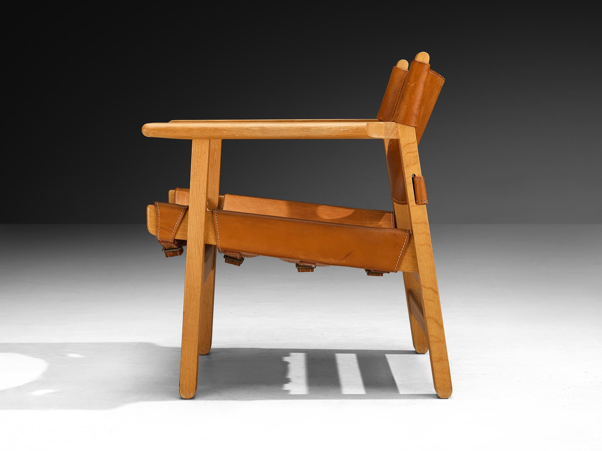 Børge Mogensen 'Spanish Chair' in Eiche und Cognac Leder (Messing) im Angebot