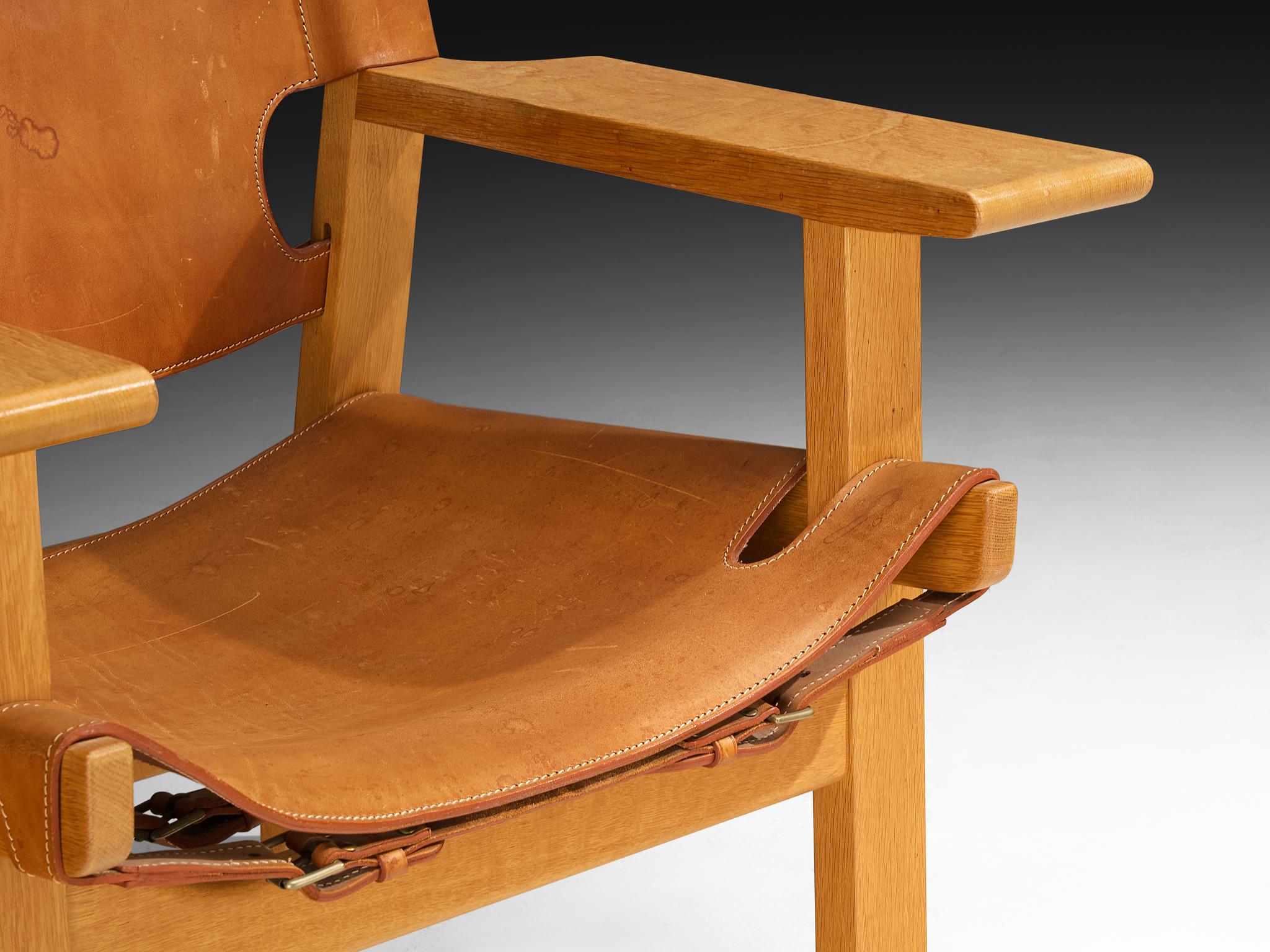Børge Mogensen 'Spanish Chair' in Eiche und Cognac Leder im Angebot 2