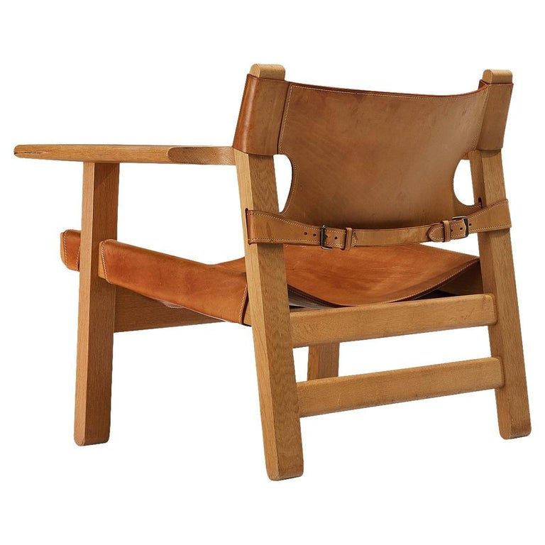 Børge Mogensen 'Spanish Chair' in Oak and Cognac Leather For Sale at