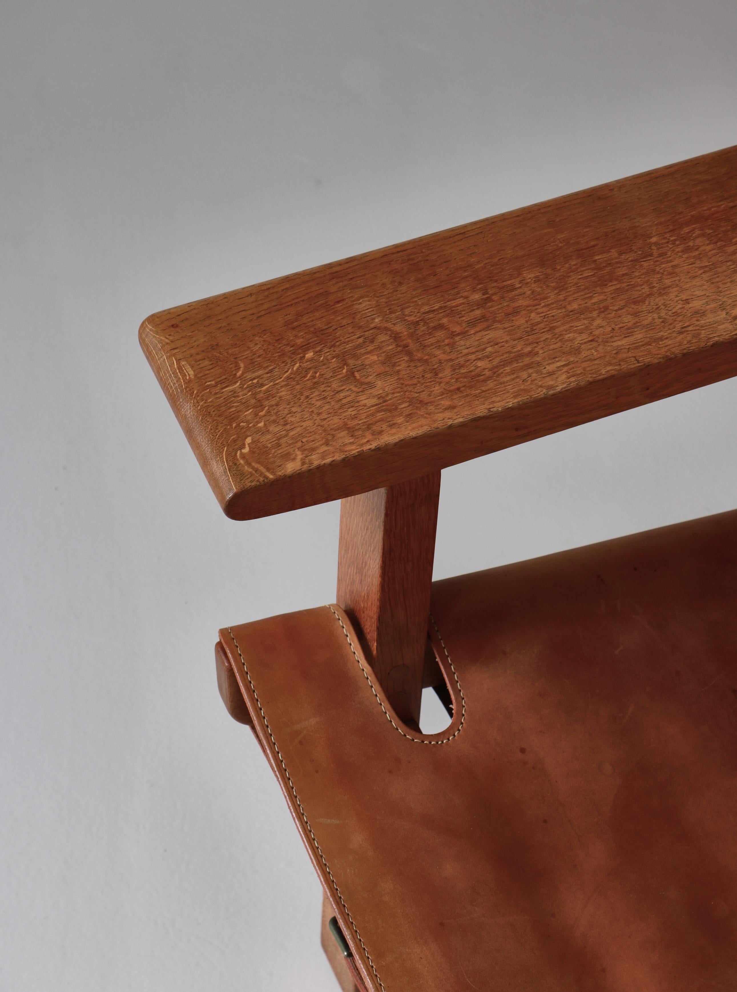 Børge Mogensen  „Spanish Chair“ aus Eiche und Sattelleder, dänische Moderne, 1950er Jahre im Angebot 4