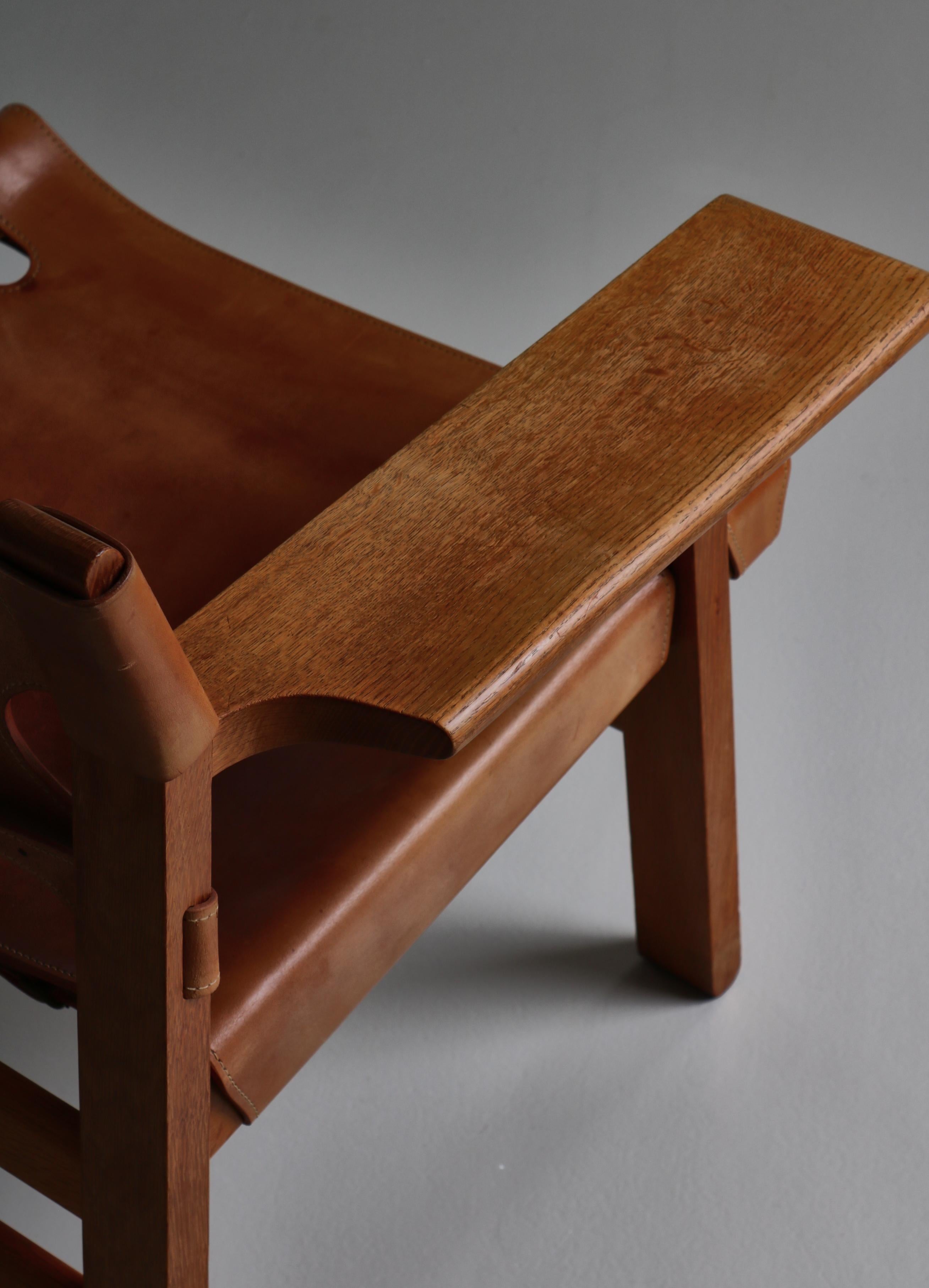 Børge Mogensen  „Spanish Chair“ aus Eiche und Sattelleder, dänische Moderne, 1950er Jahre im Angebot 6