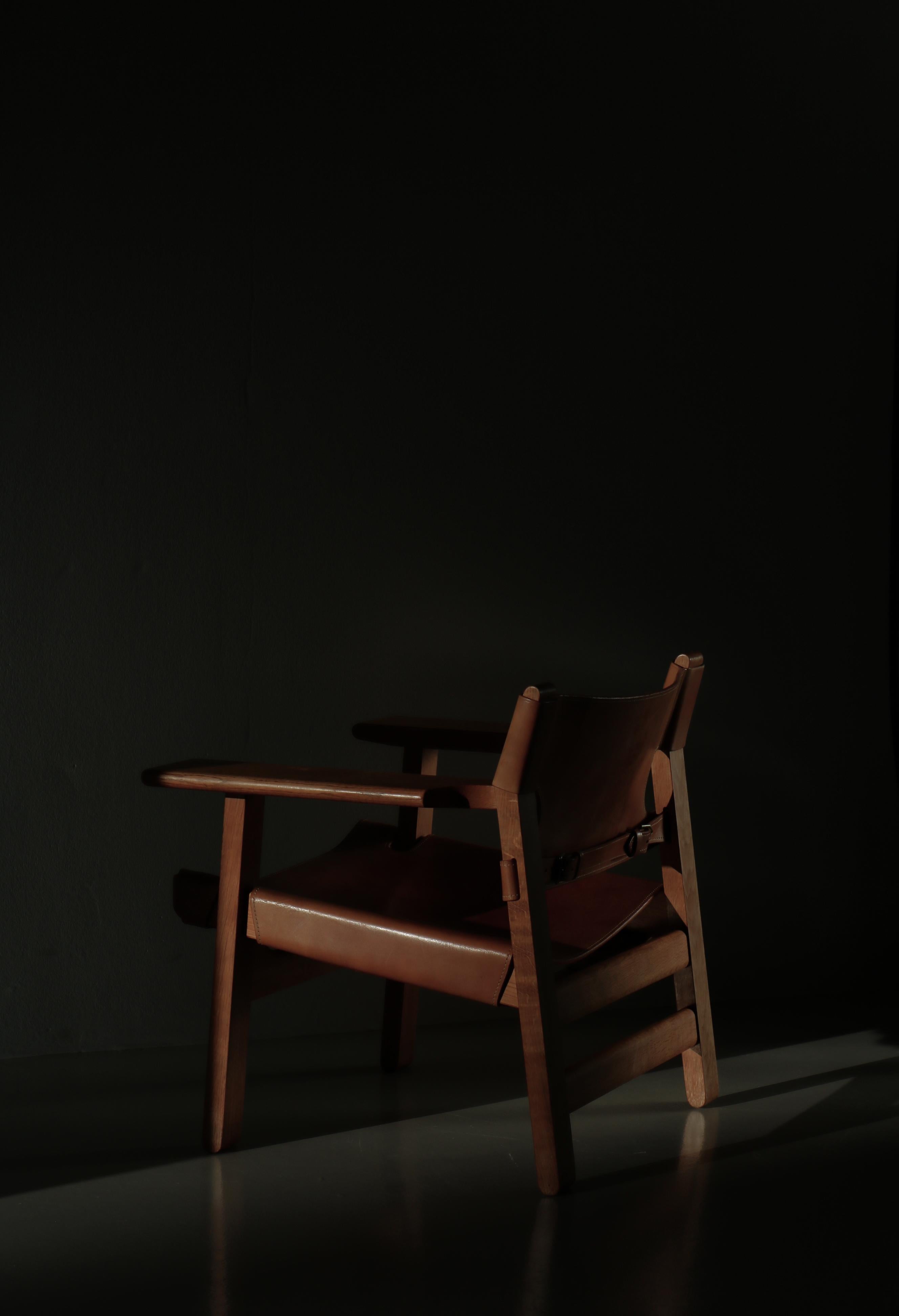 Børge Mogensen  „Spanish Chair“ aus Eiche und Sattelleder, dänische Moderne, 1950er Jahre im Angebot 8