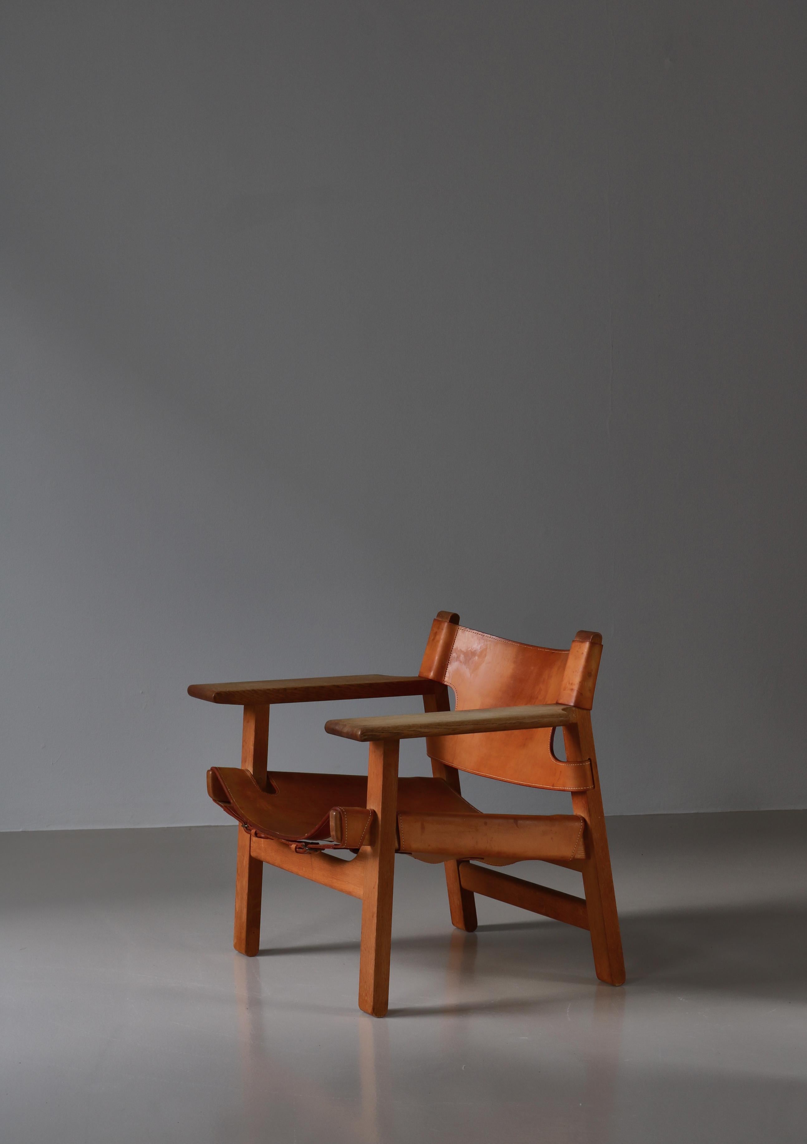 Børge Mogensen  „Spanish Chair“ aus Eiche und Sattelleder, dänische Moderne, 1950er Jahre im Angebot 9
