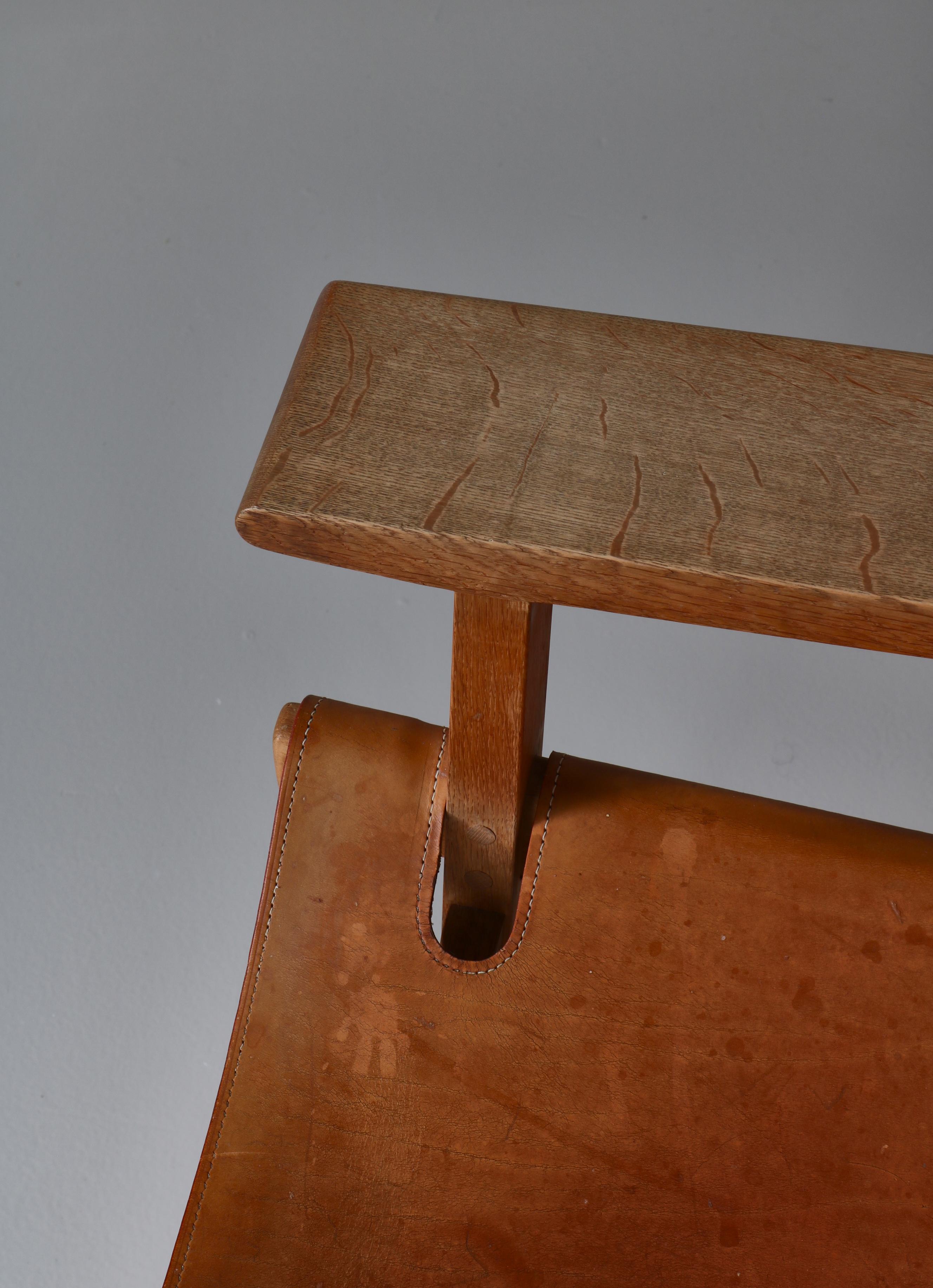 Børge Mogensen  „Spanish Chair“ aus Eiche und Sattelleder, dänische Moderne, 1950er Jahre im Angebot 1