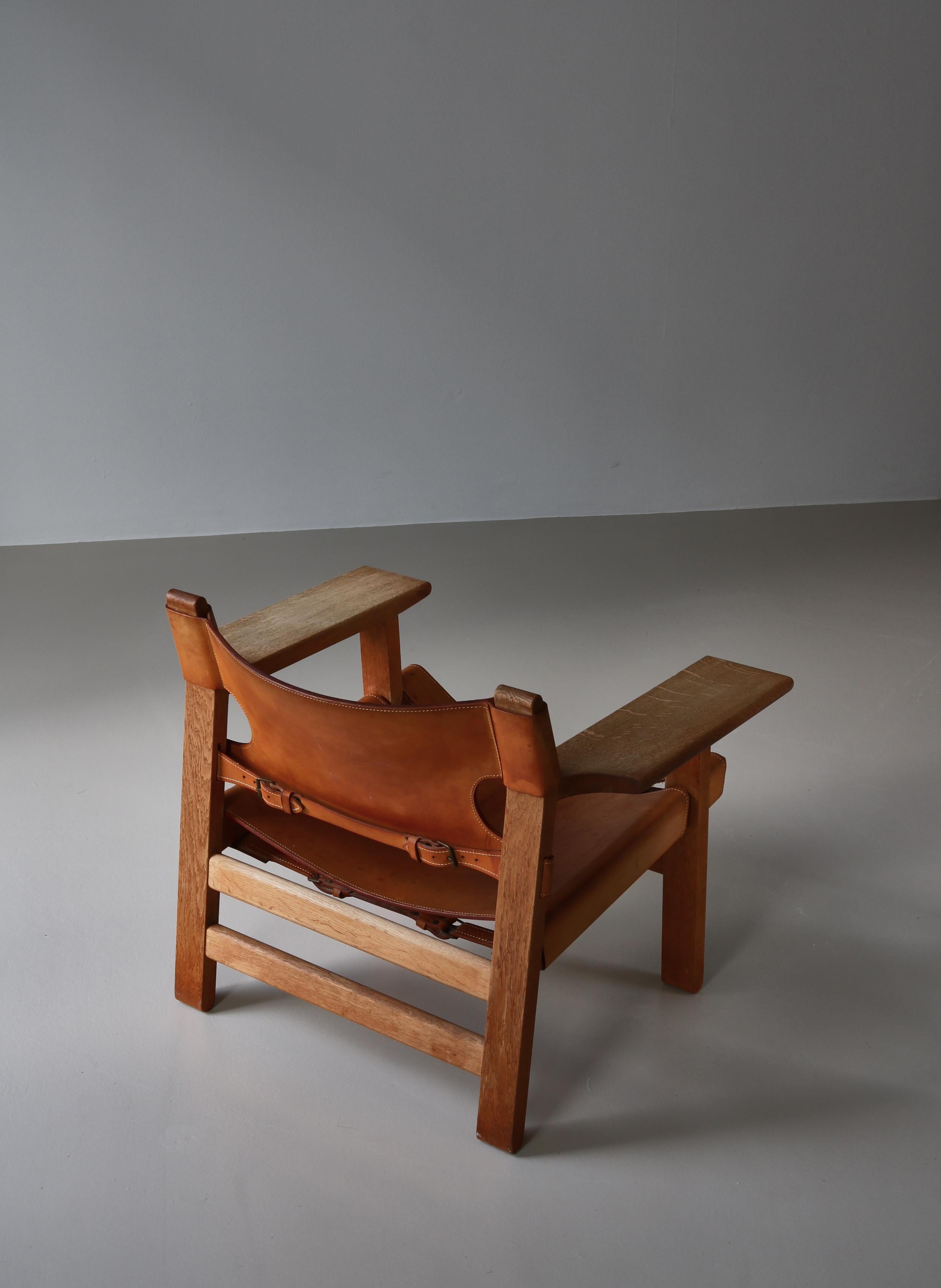 Børge Mogensen  „Spanish Chair“ aus Eiche und Sattelleder, dänische Moderne, 1950er Jahre im Angebot 2