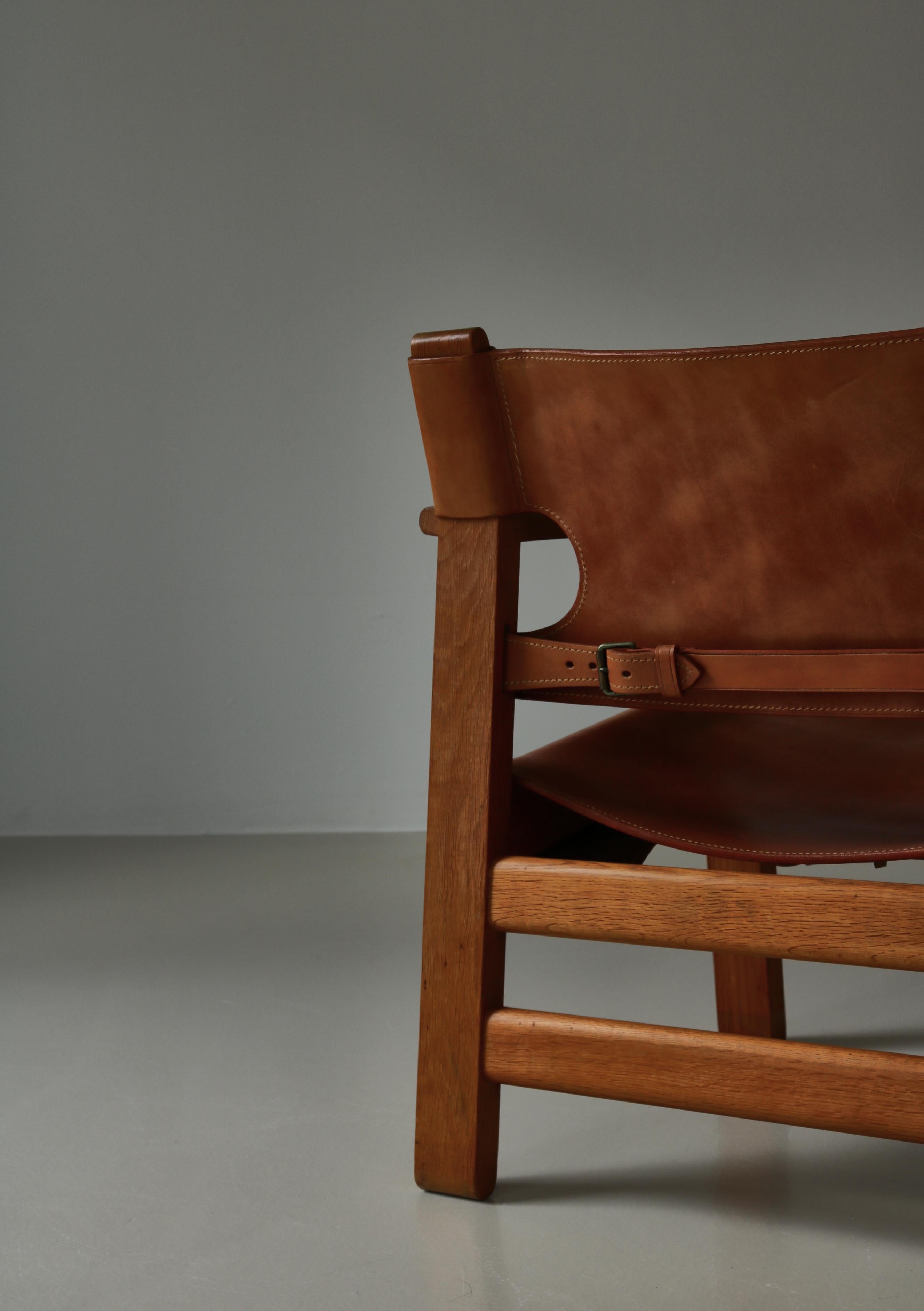 Børge Mogensen  „Spanish Chair“ aus Eiche und Sattelleder, dänische Moderne, 1950er Jahre im Angebot 2