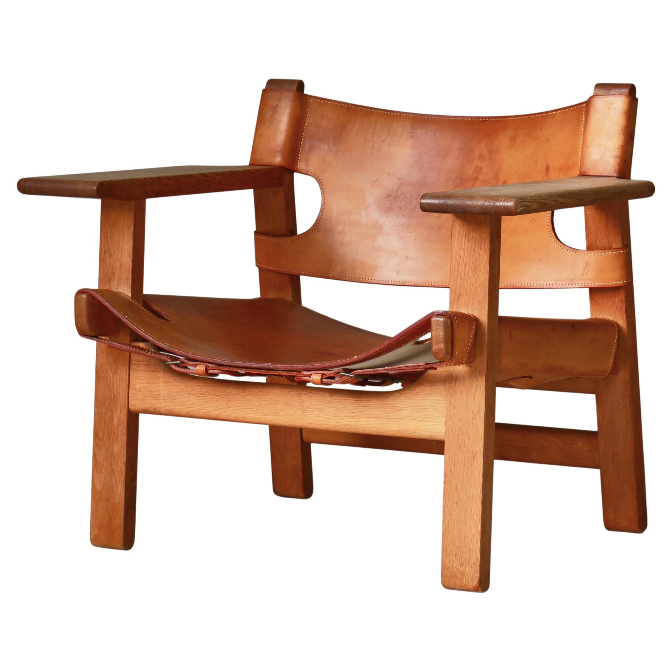 Børge Mogensen  „Spanish Chair“ aus Eiche und Sattelleder, dänische Moderne, 1950er Jahre im Angebot