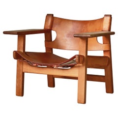 Børge Mogensen  „Spanish Chair“ aus Eiche und Sattelleder, dänische Moderne, 1950er Jahre