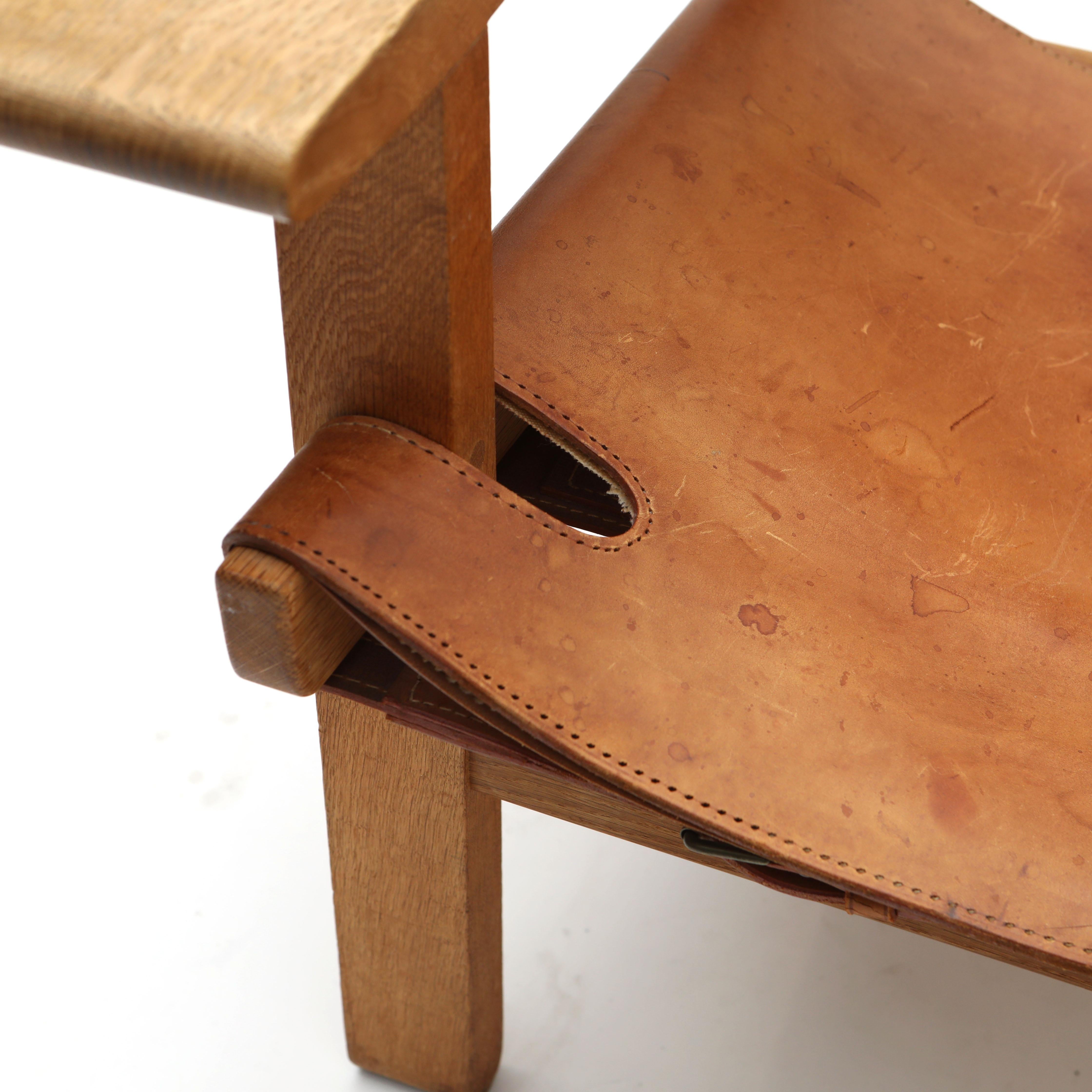Børge Mogensen 'Spanish Chair' in Solid Oak and Saddle Leather, Early Model For Sale 4