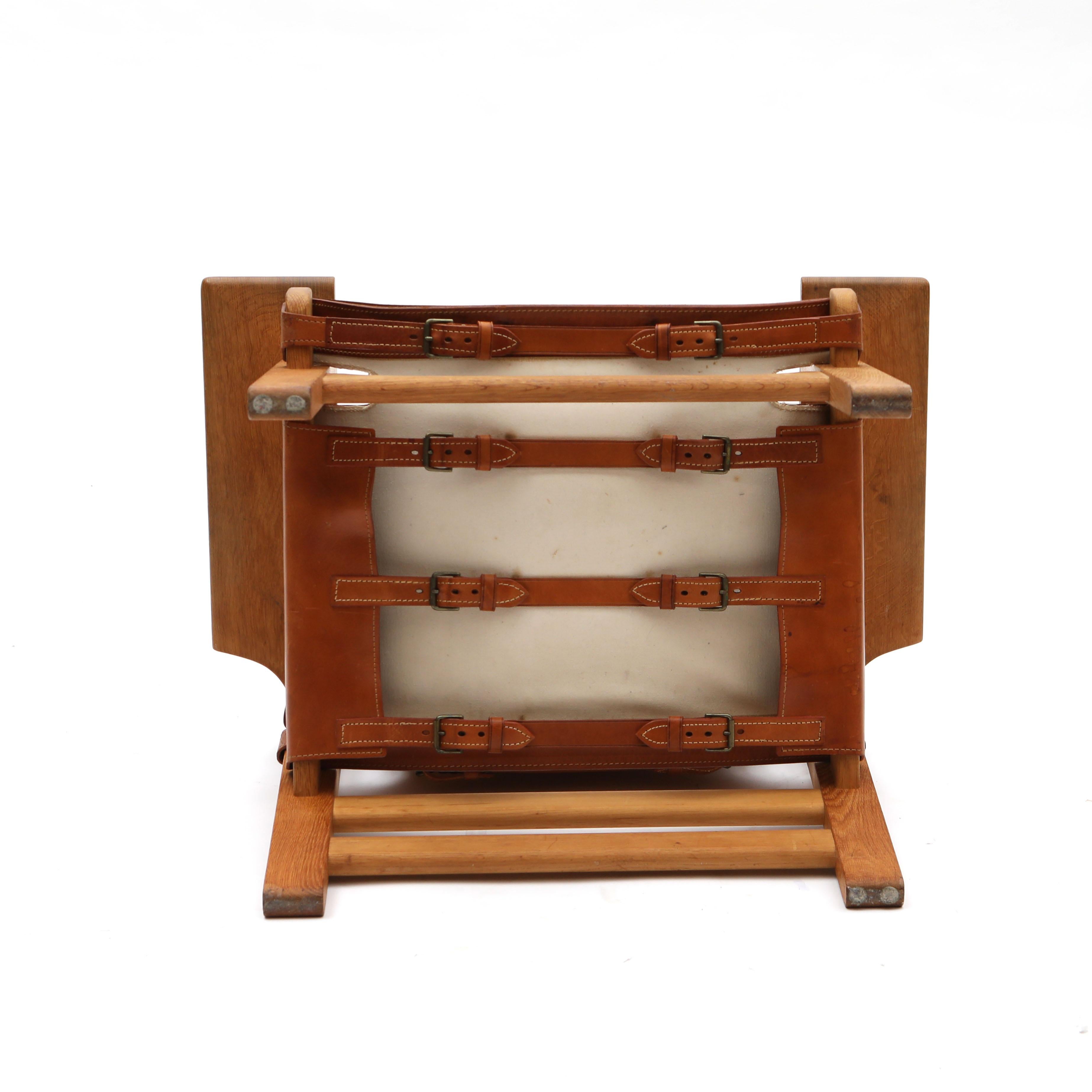 Børge Mogensen 'Spanish Chair' in Solid Oak and Saddle Leather, Early Model For Sale 1