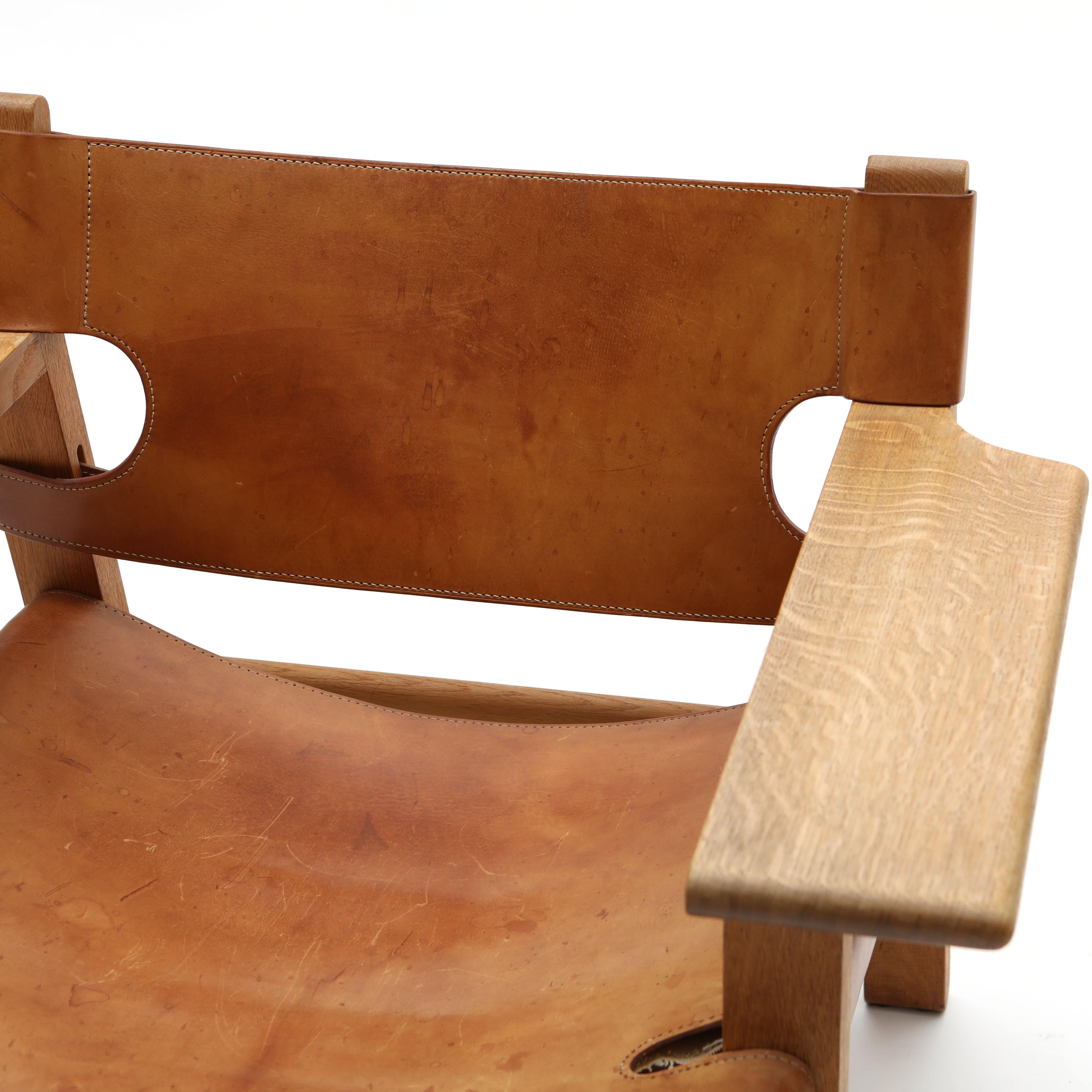 Børge Mogensen 'Spanish Chair' in Solid Oak and Saddle Leather, Early Model For Sale 2