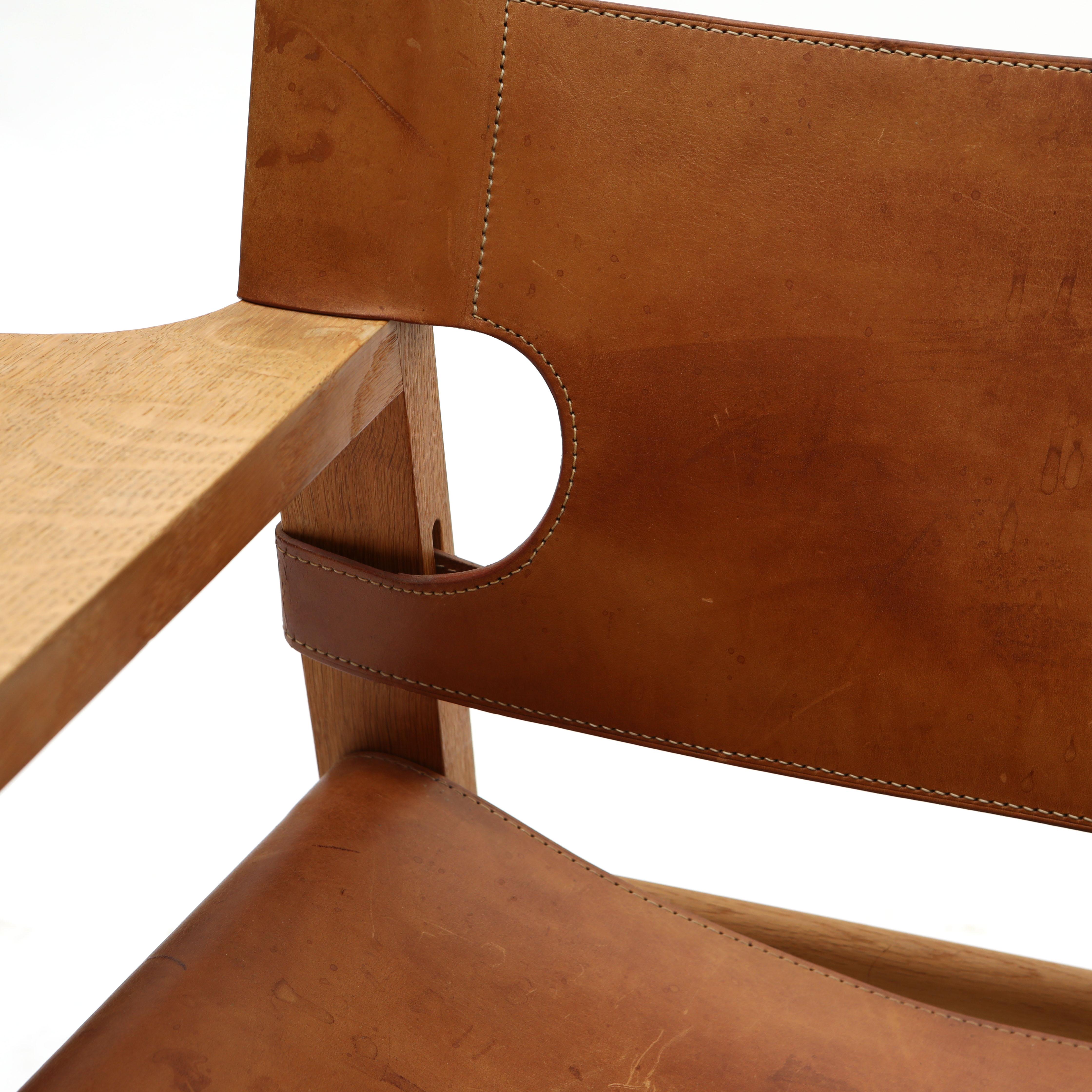Børge Mogensen 'Spanish Chair' in Solid Oak and Saddle Leather, Early Model For Sale 3
