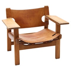 Børge Mogensen 'Spanish Chair' in massiver Eiche und Sattelleder, frühes Modell