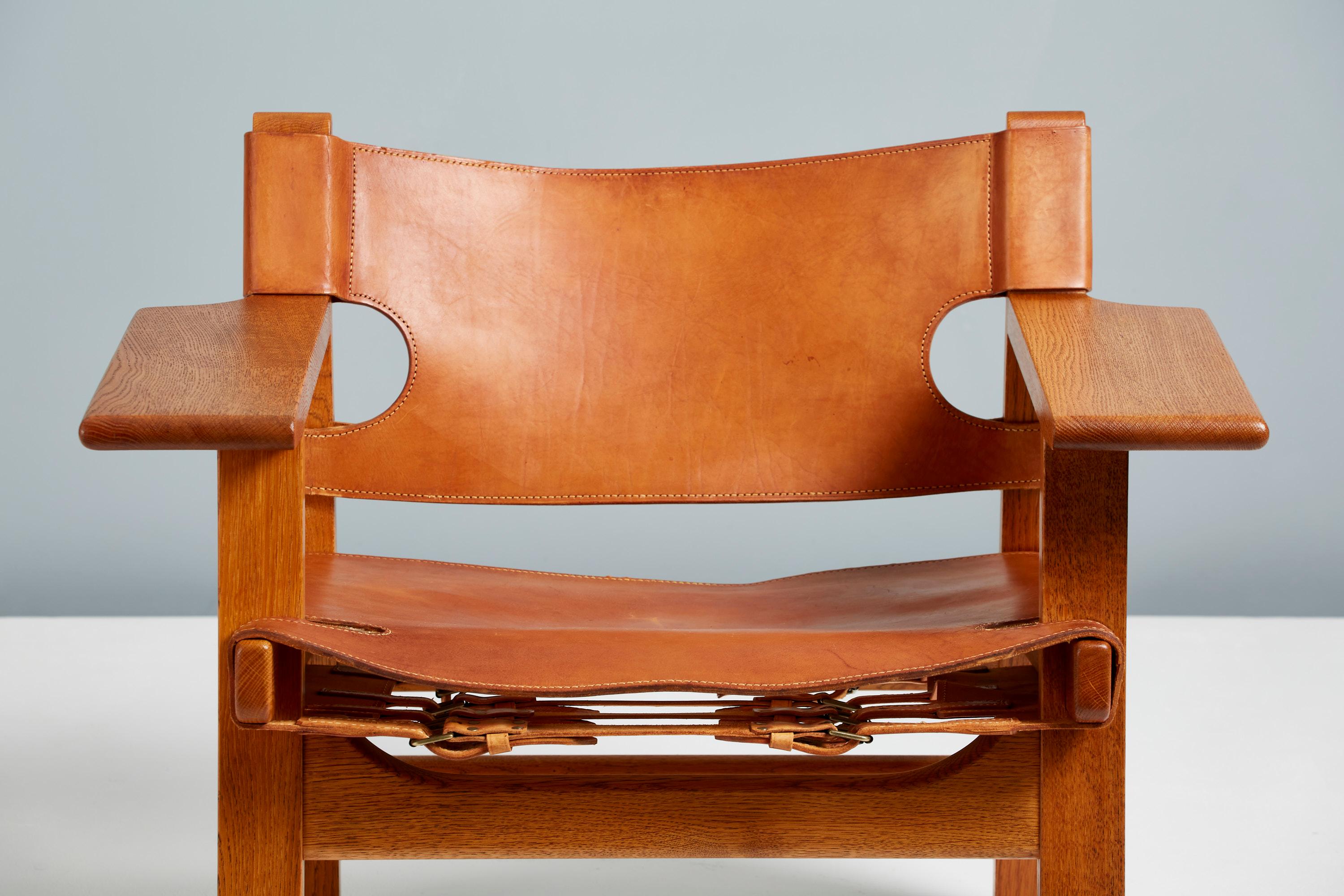 Scandinavian Modern Børge Mogensen Spanish Chair, Oak and Leather, 1958