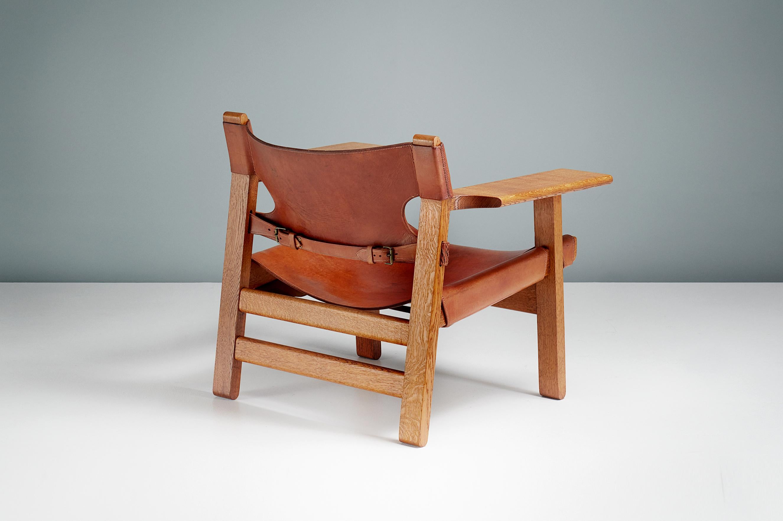 Scandinavian Modern Børge Mogensen Spanish Chair, Oak and Leather, 1958 For Sale