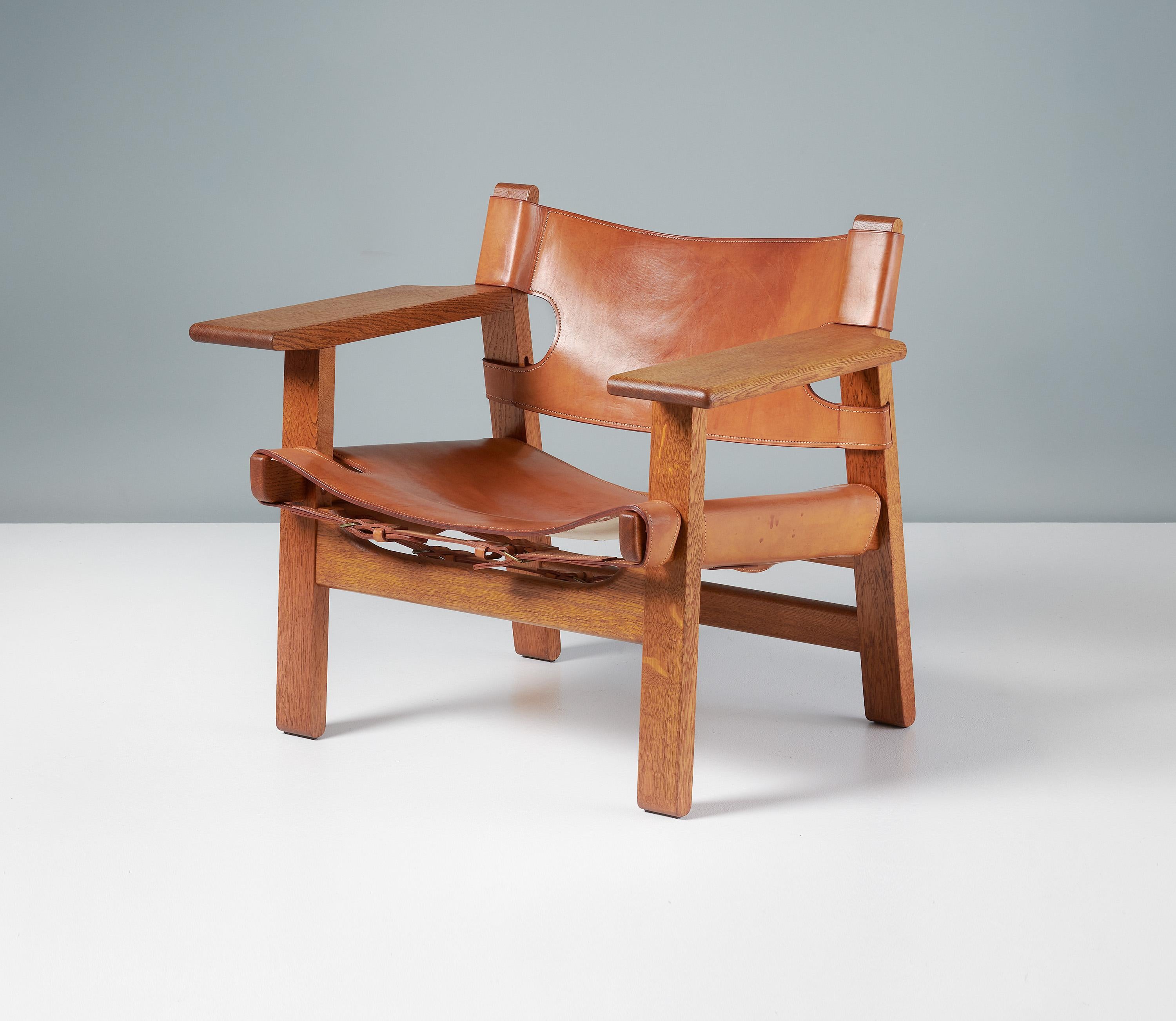 Scandinavian Modern Børge Mogensen Spanish Chair, Oak and Leather, 1958 For Sale