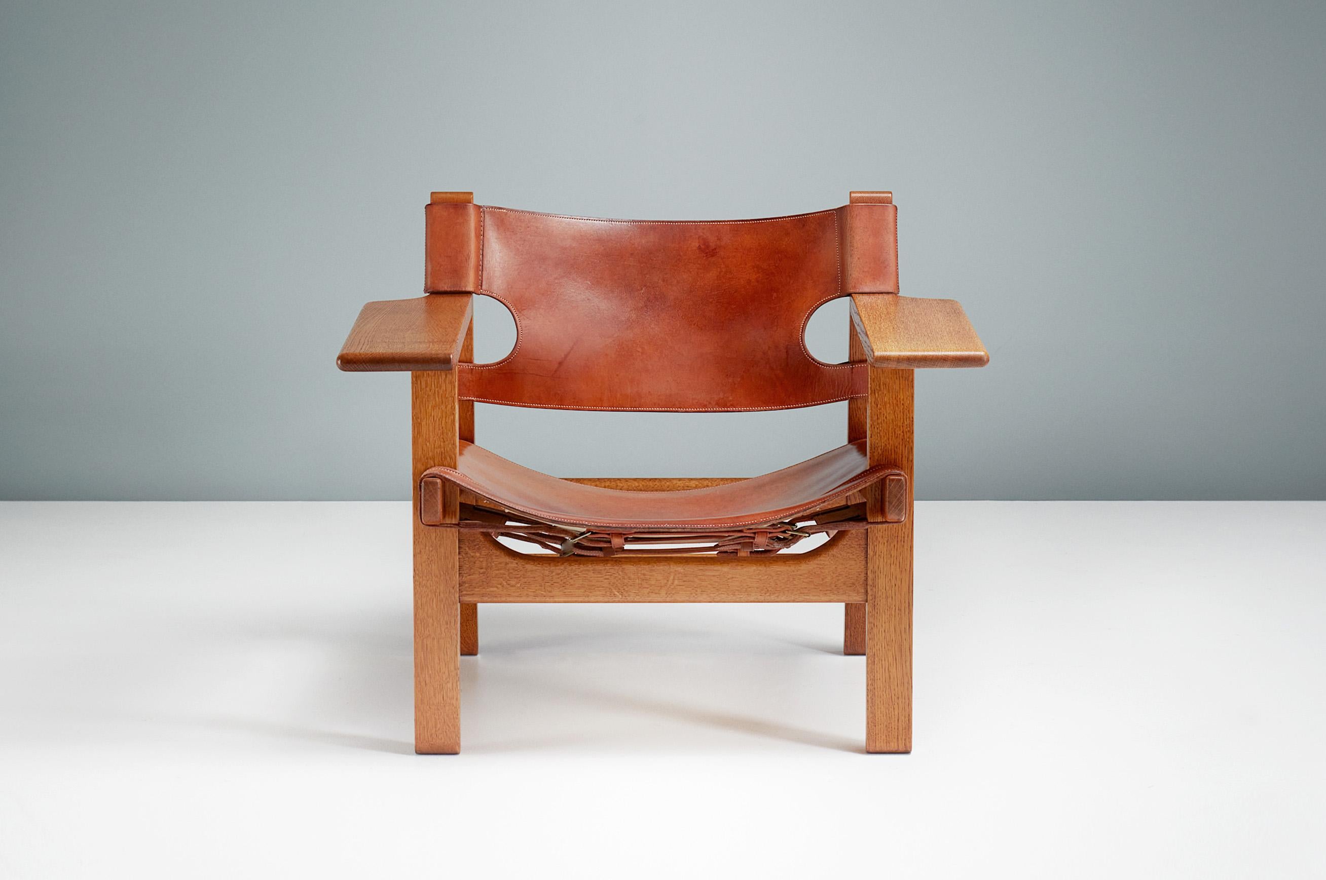 Danish Børge Mogensen Spanish Chair, Oak and Leather, 1958 For Sale