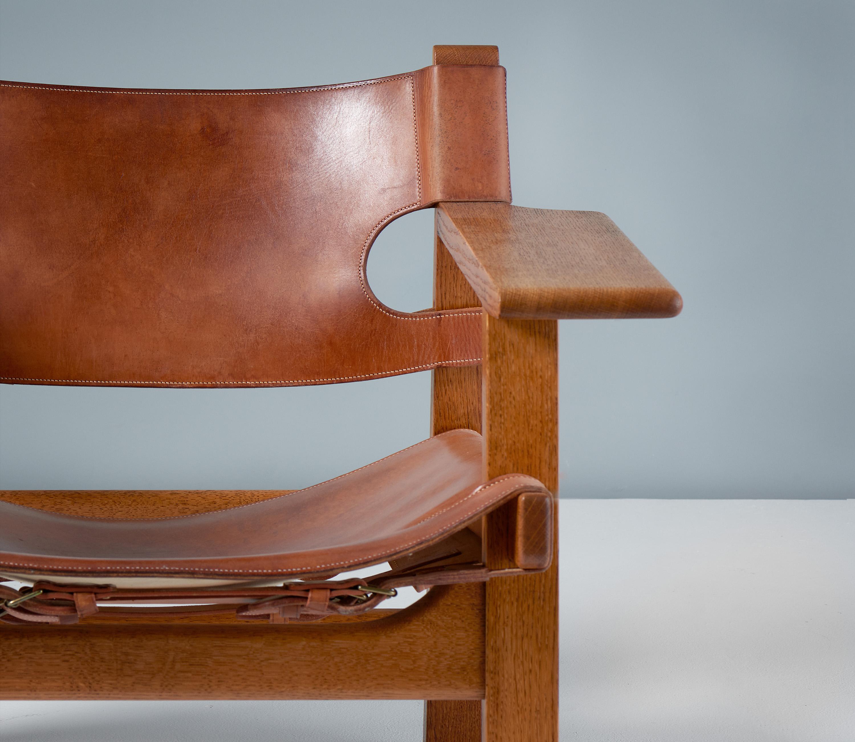 Børge Mogensen Spanish Chair, Oak and Leather, 1958 In Good Condition For Sale In London, GB
