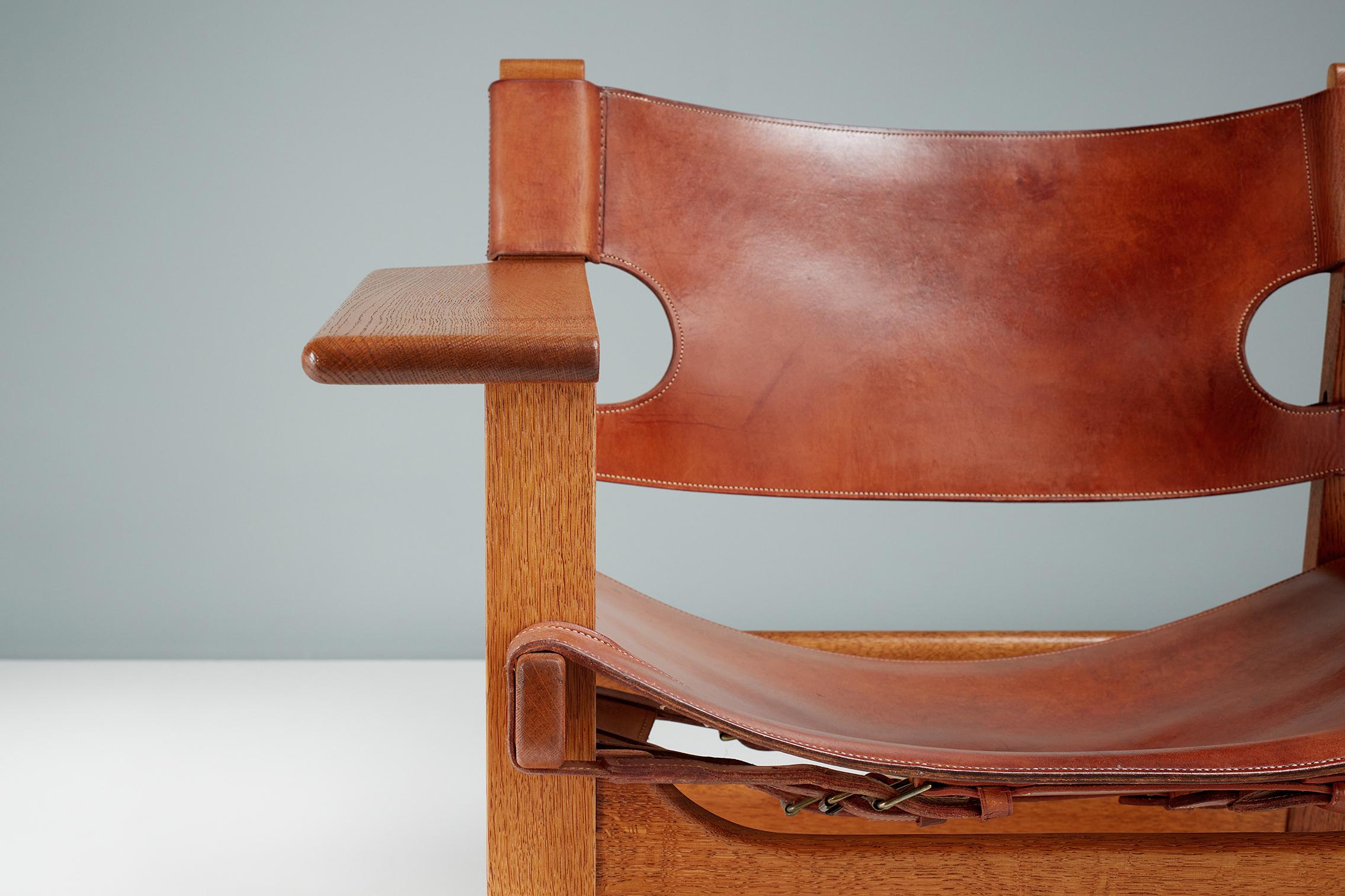 Mid-20th Century Børge Mogensen Spanish Chair, Oak and Leather, 1958 For Sale
