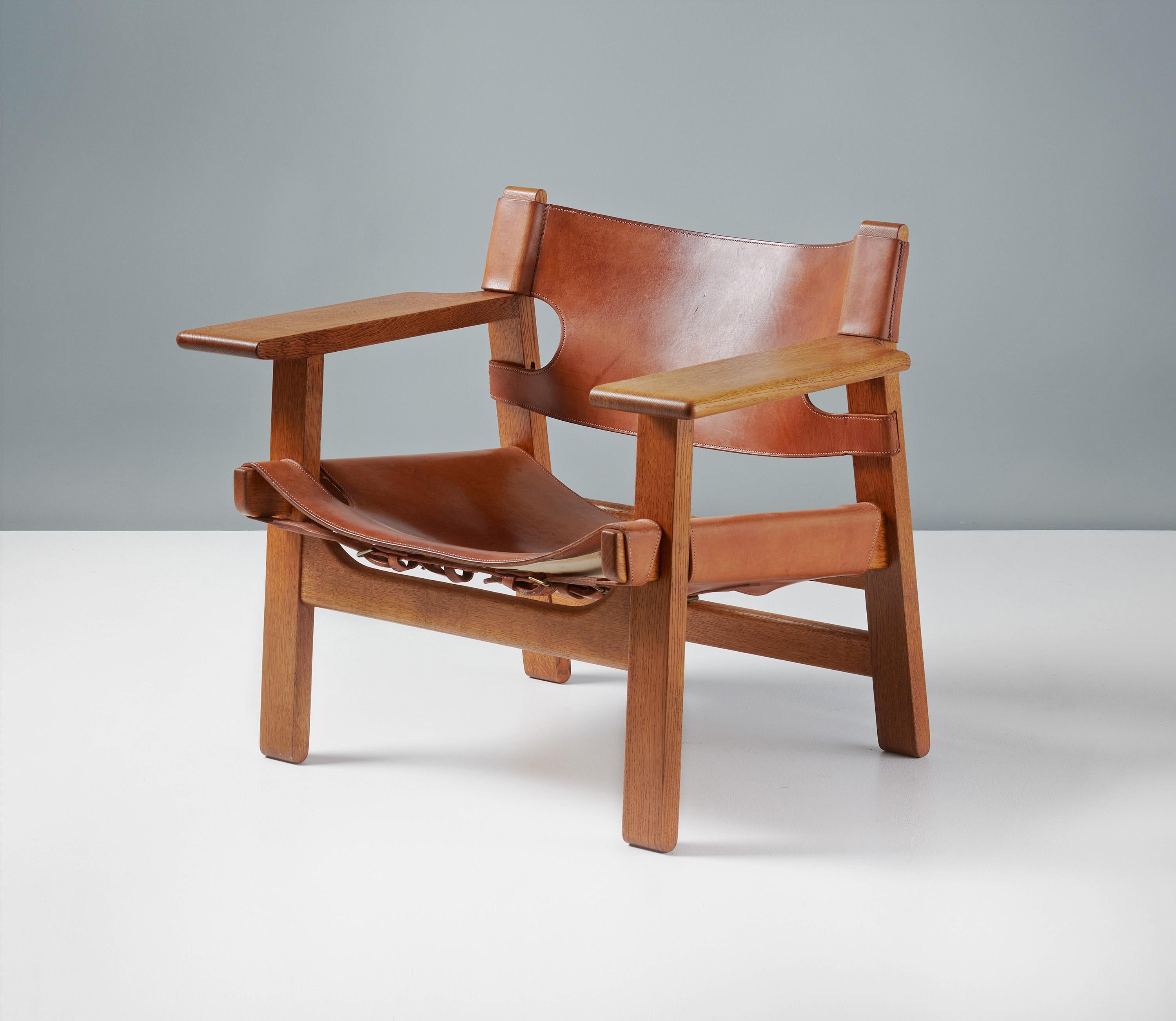 Mid-20th Century Børge Mogensen Spanish Chair, Oak and Leather, 1958 For Sale