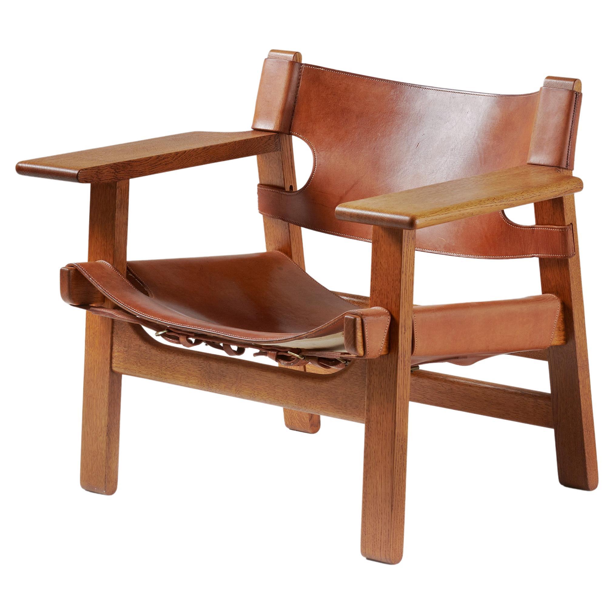 Børge Mogensen Spanish Chair, Oak and Leather, 1958 For Sale