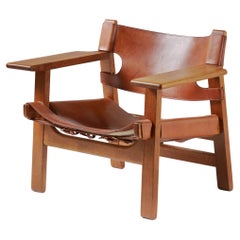 Used Børge Mogensen Spanish Chair, Oak and Leather, 1958