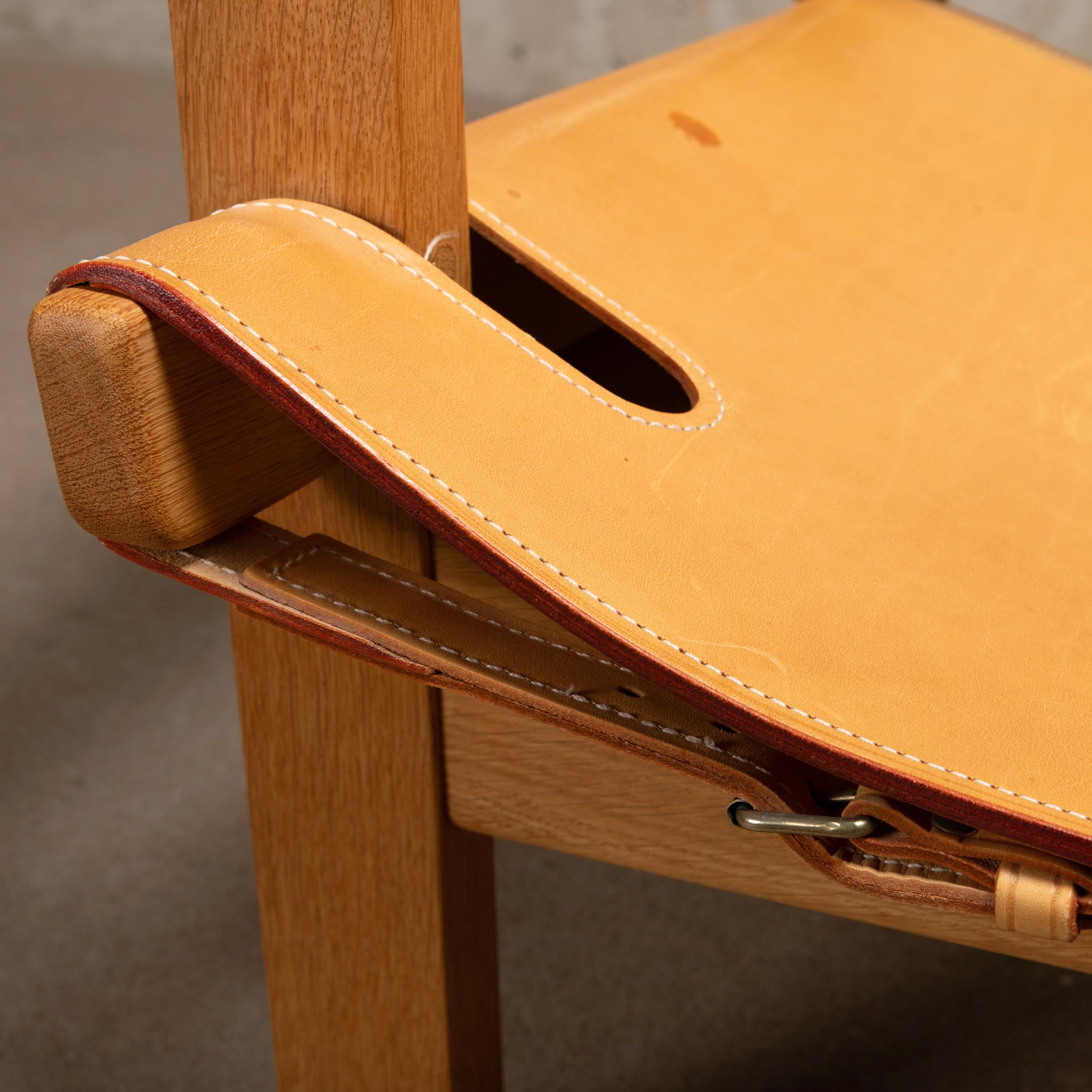 Børge Mogensen Spanish Chair Set in Naturel Leder und Oak für Fredericia im Angebot 5